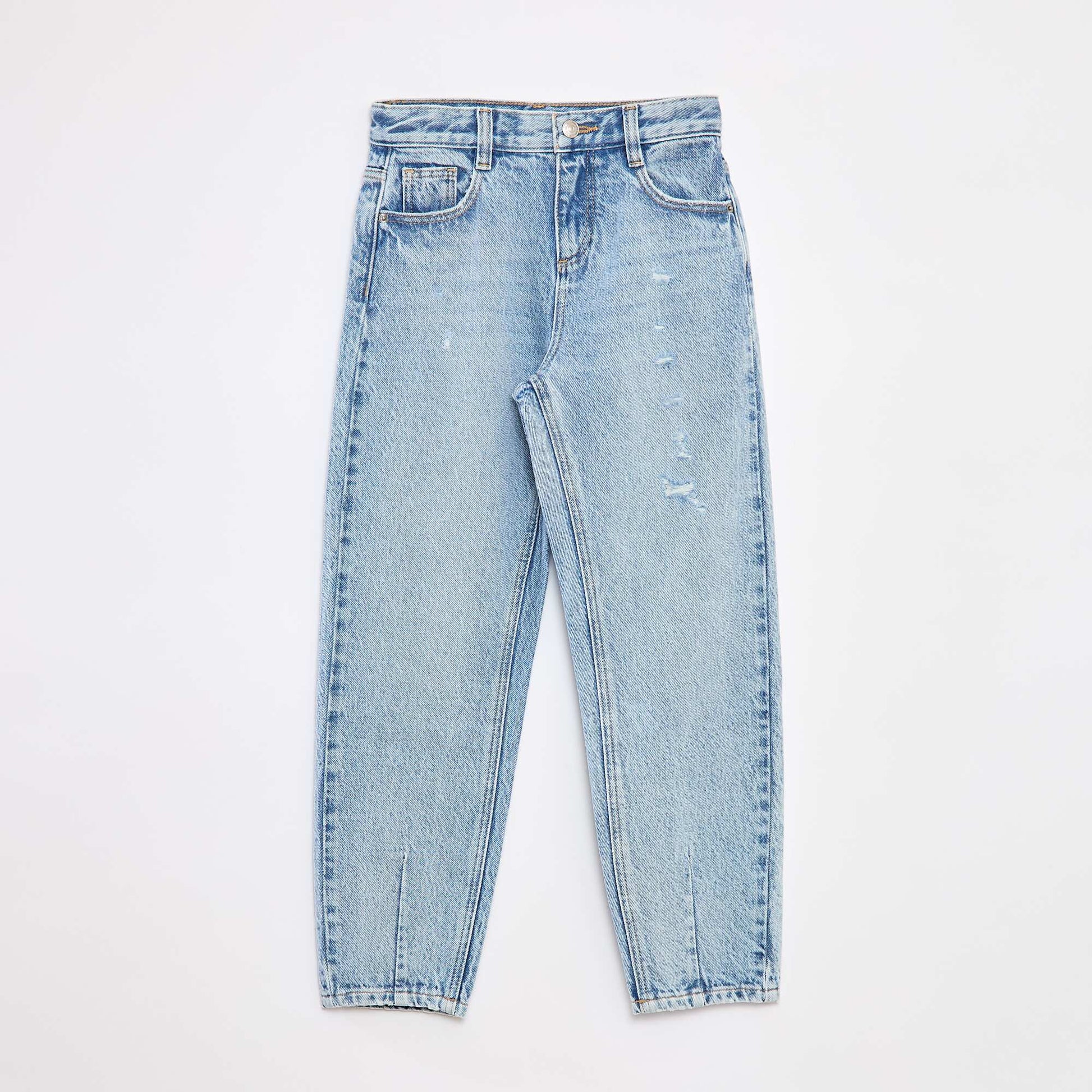 Pantalon denim mom avec abrasions BLEU