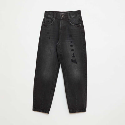 Pantalon denim mom avec abrasions NOIR