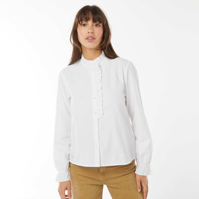 Chemise en popeline avec patte volantée BLANC