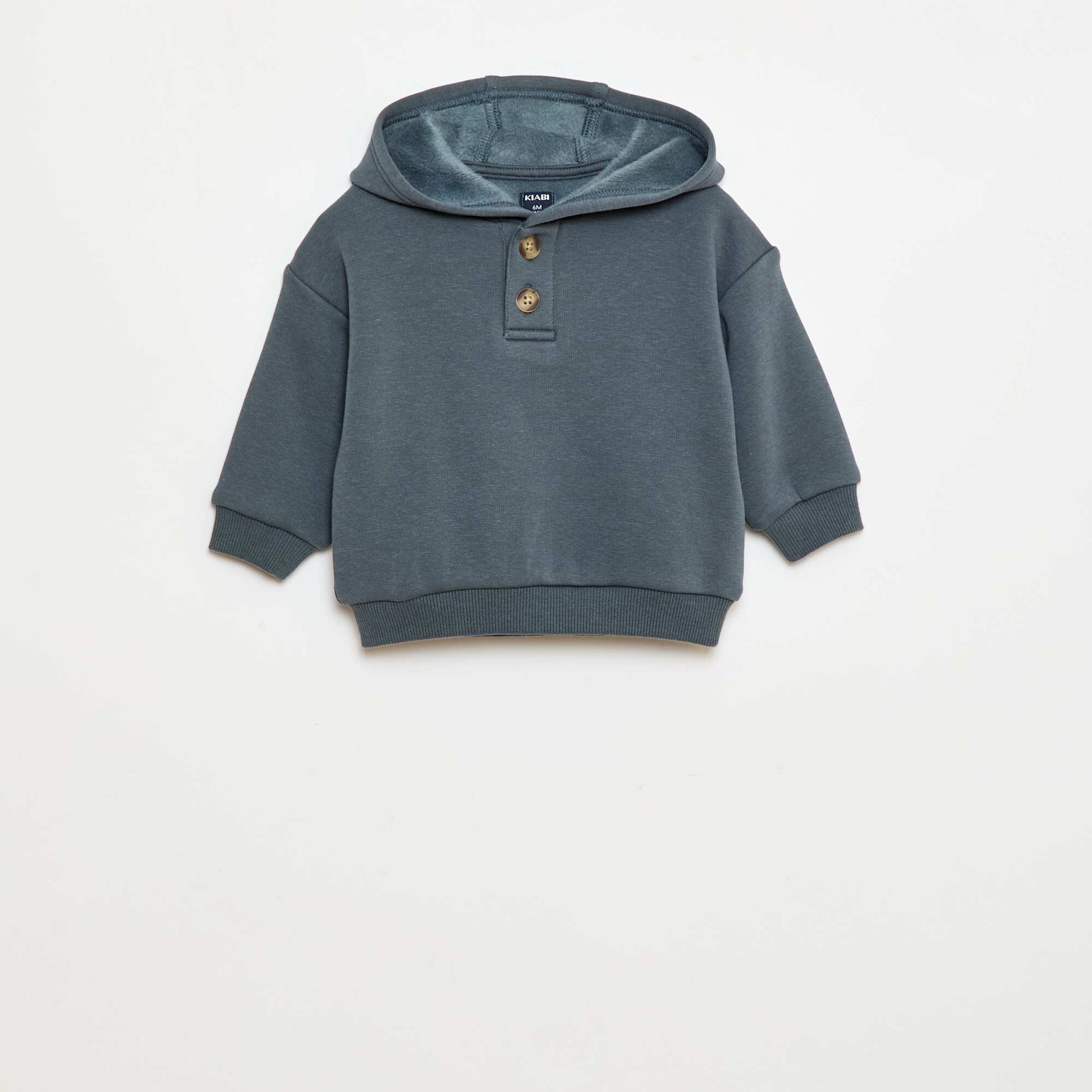 Sweat à capuche avec boutons et doublure chaude BLEU