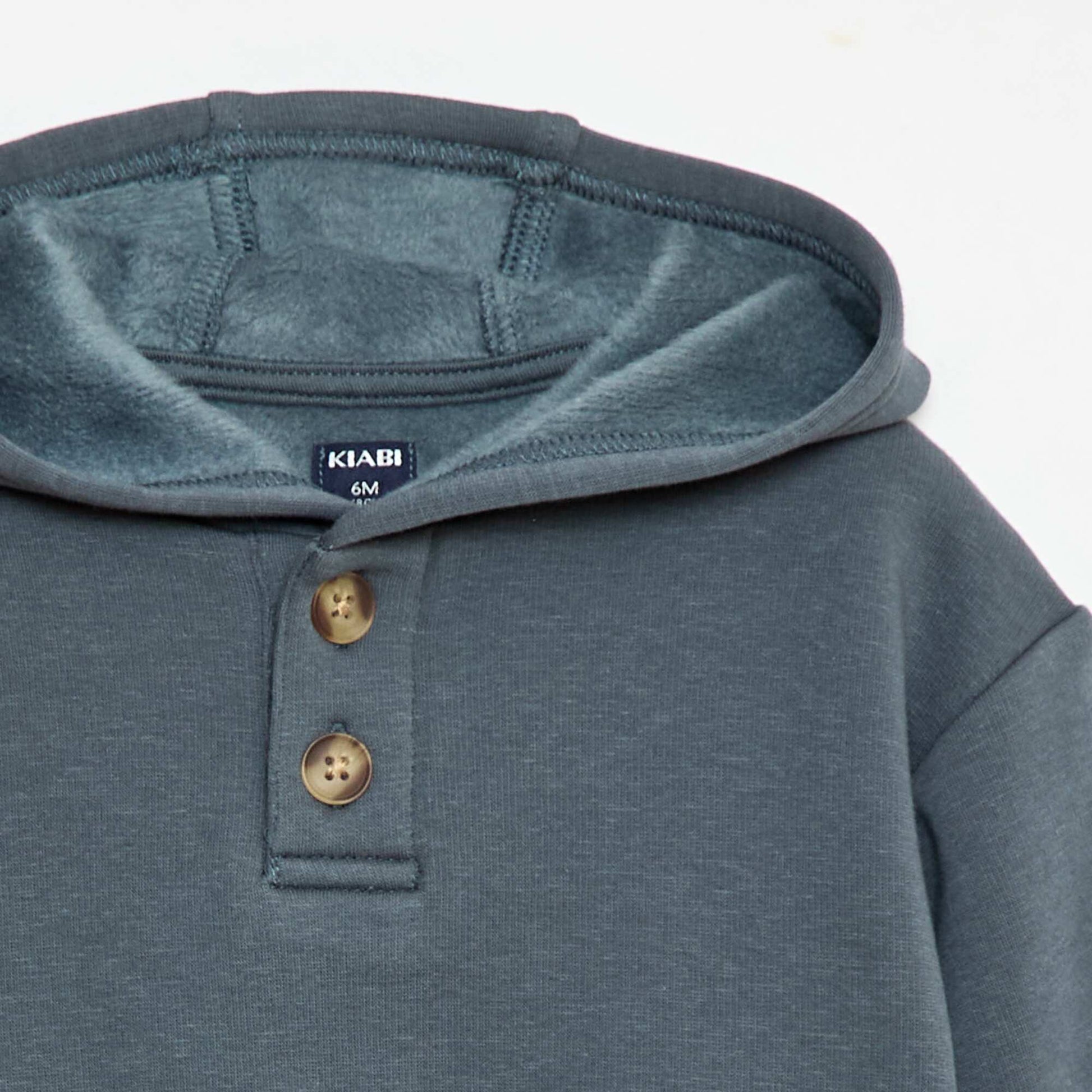 Sweat à capuche avec boutons et doublure chaude BLEU