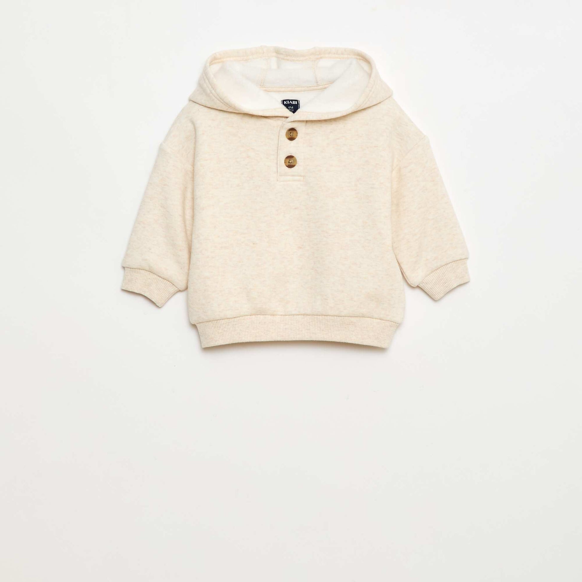 Sweat à capuche avec boutons et doublure chaude BEIGE