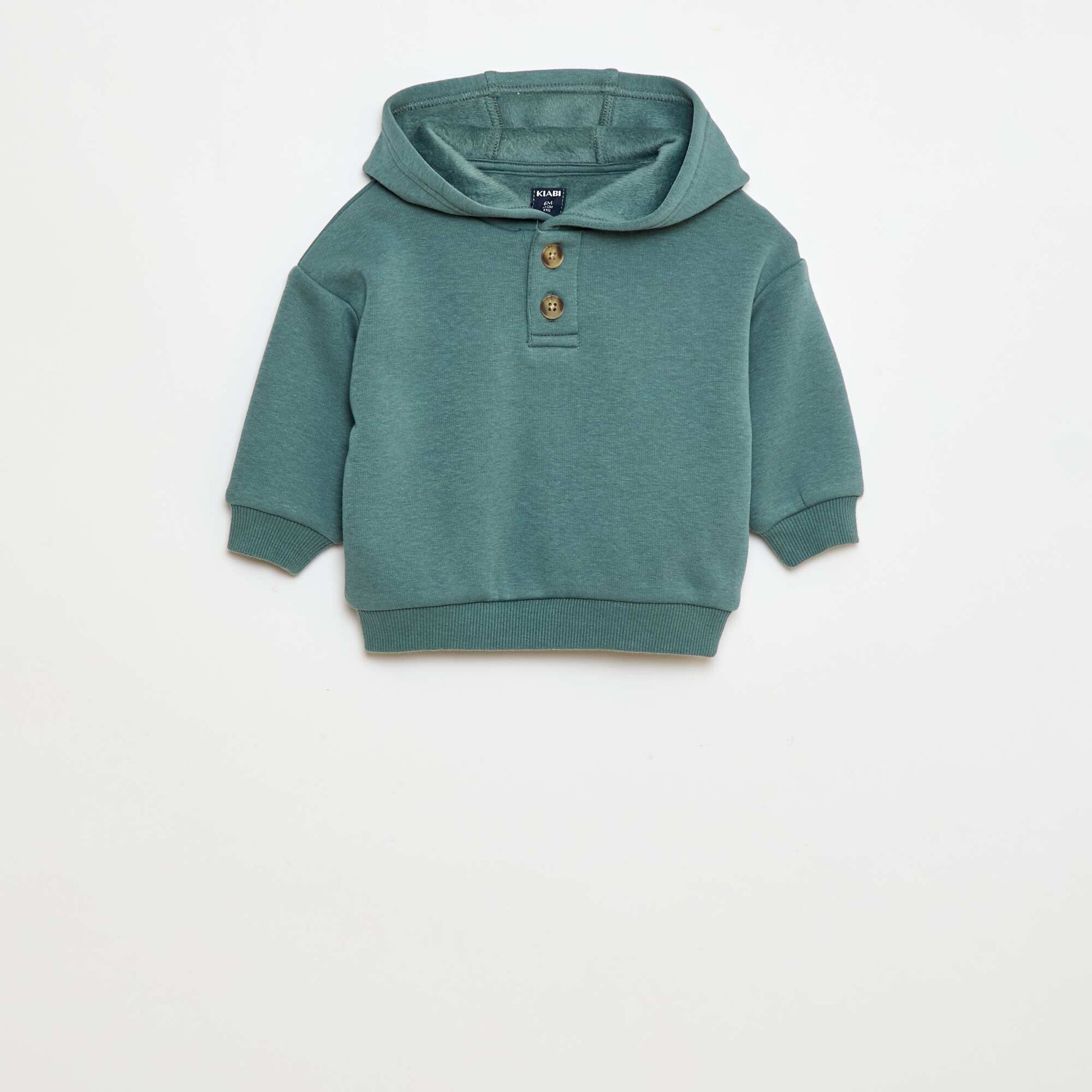 Sweat à capuche avec boutons et doublure chaude VERT