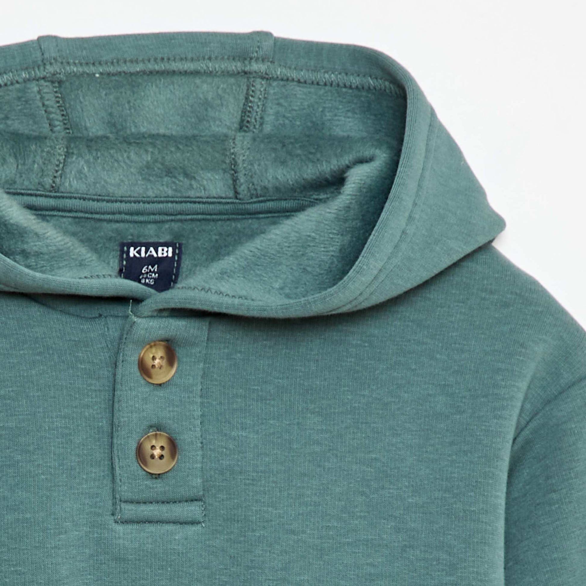 Sweat à capuche avec boutons et doublure chaude VERT