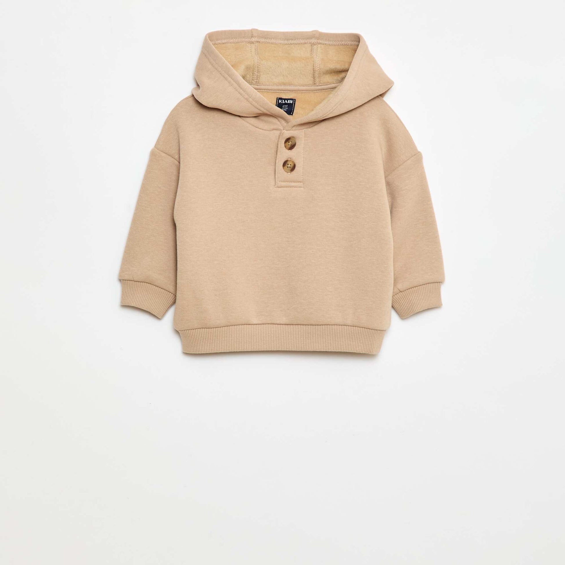 Sweat à capuche avec boutons et doublure chaude BEIGE