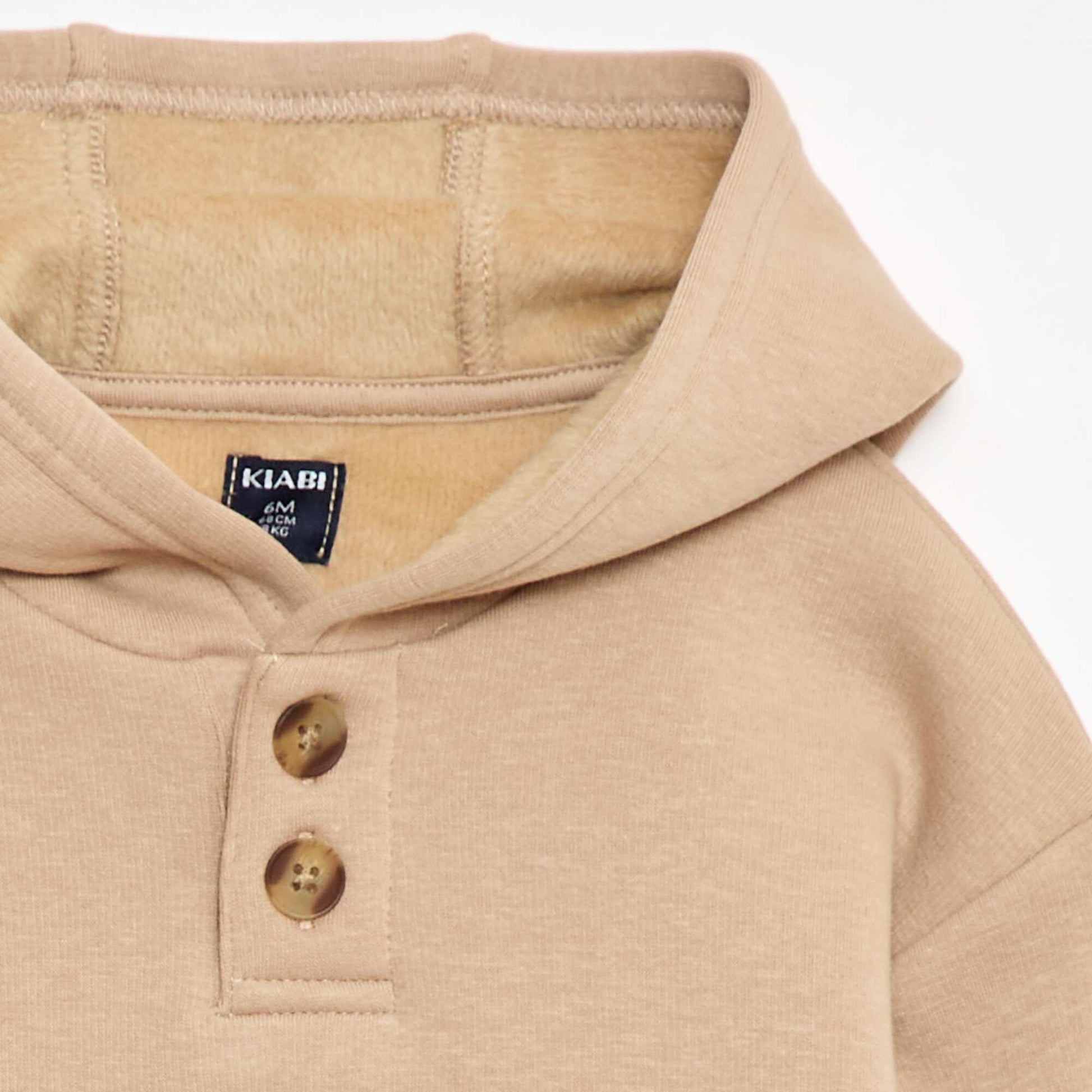 Sweat à capuche avec boutons et doublure chaude BEIGE