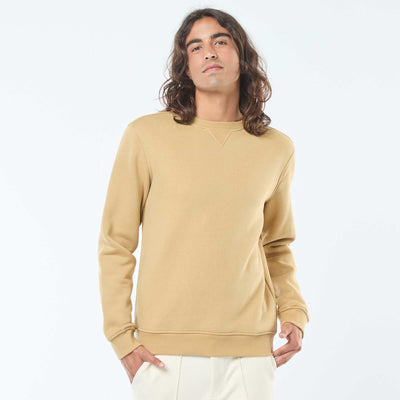 Sweat uni à col rond en molleton gratté BEIGE