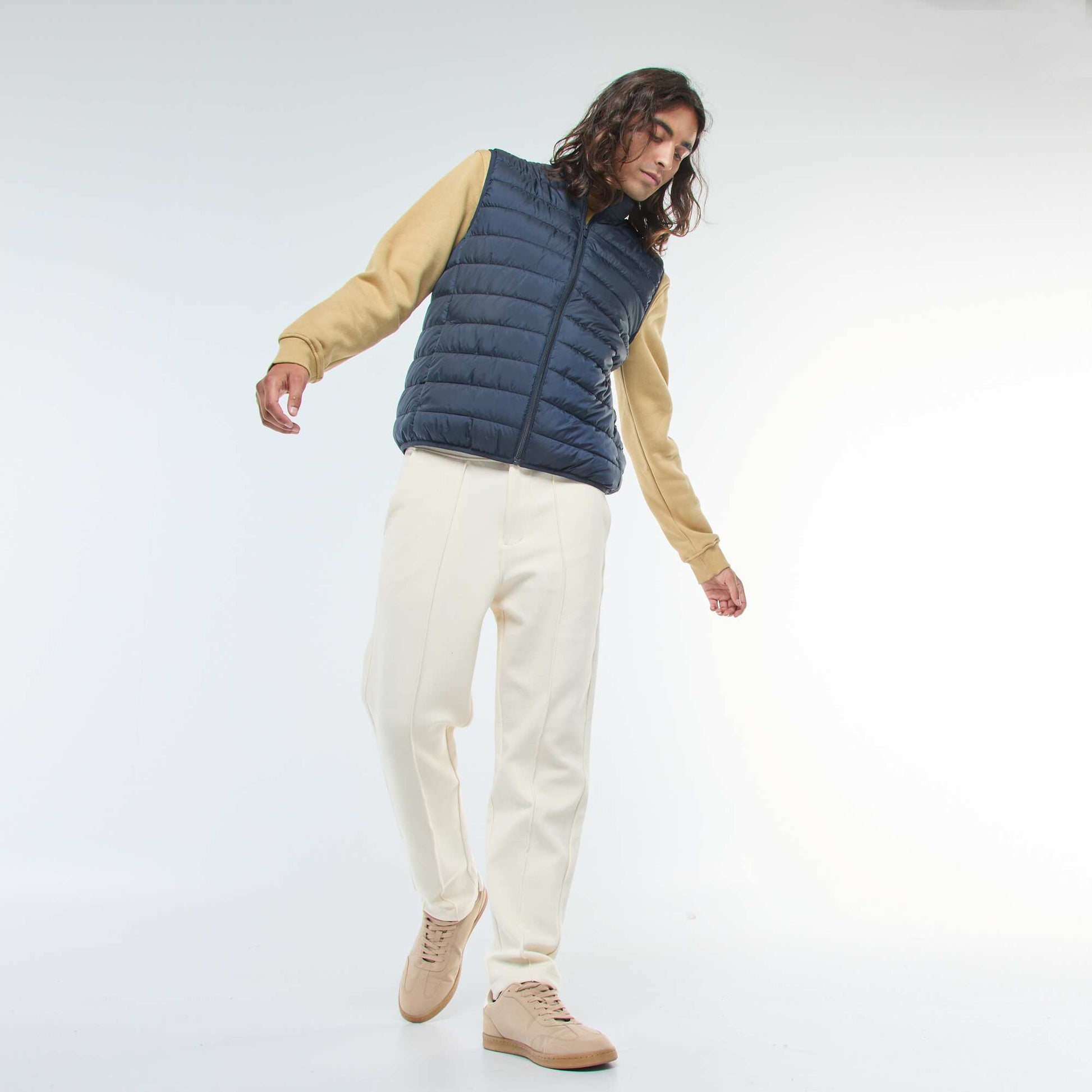 Sweat uni à col rond en molleton gratté BEIGE