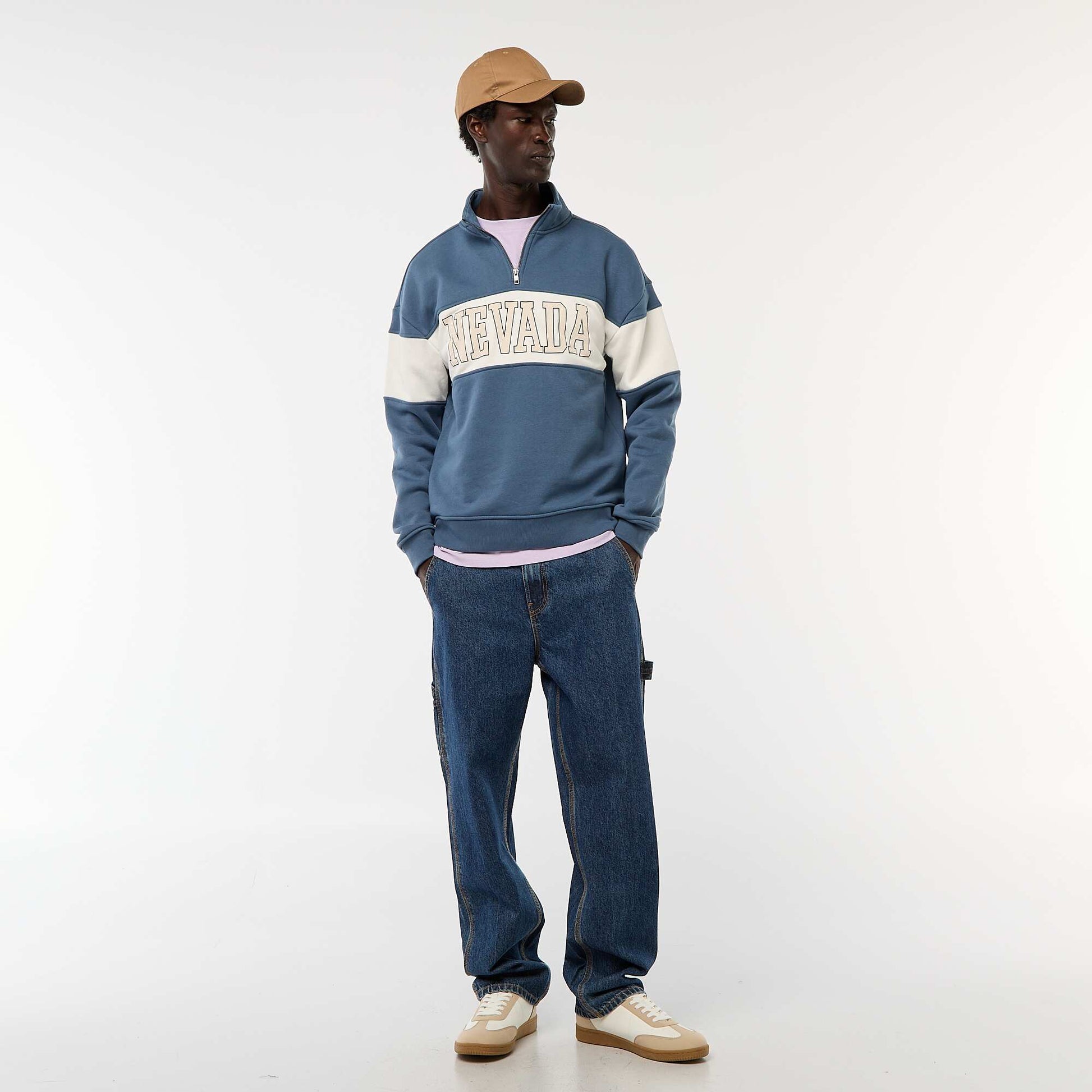 Sweat camionneur avec col montant zippé BLEU