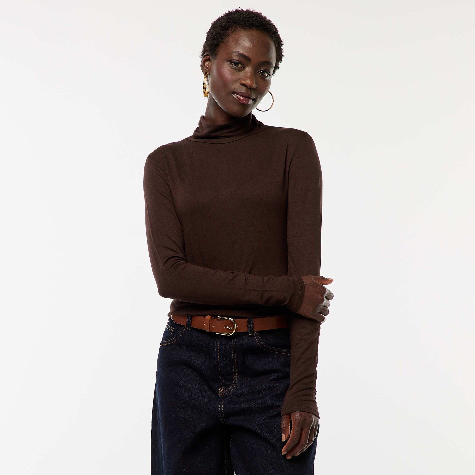 Sous-pull à col roulé et manches longues MARRON