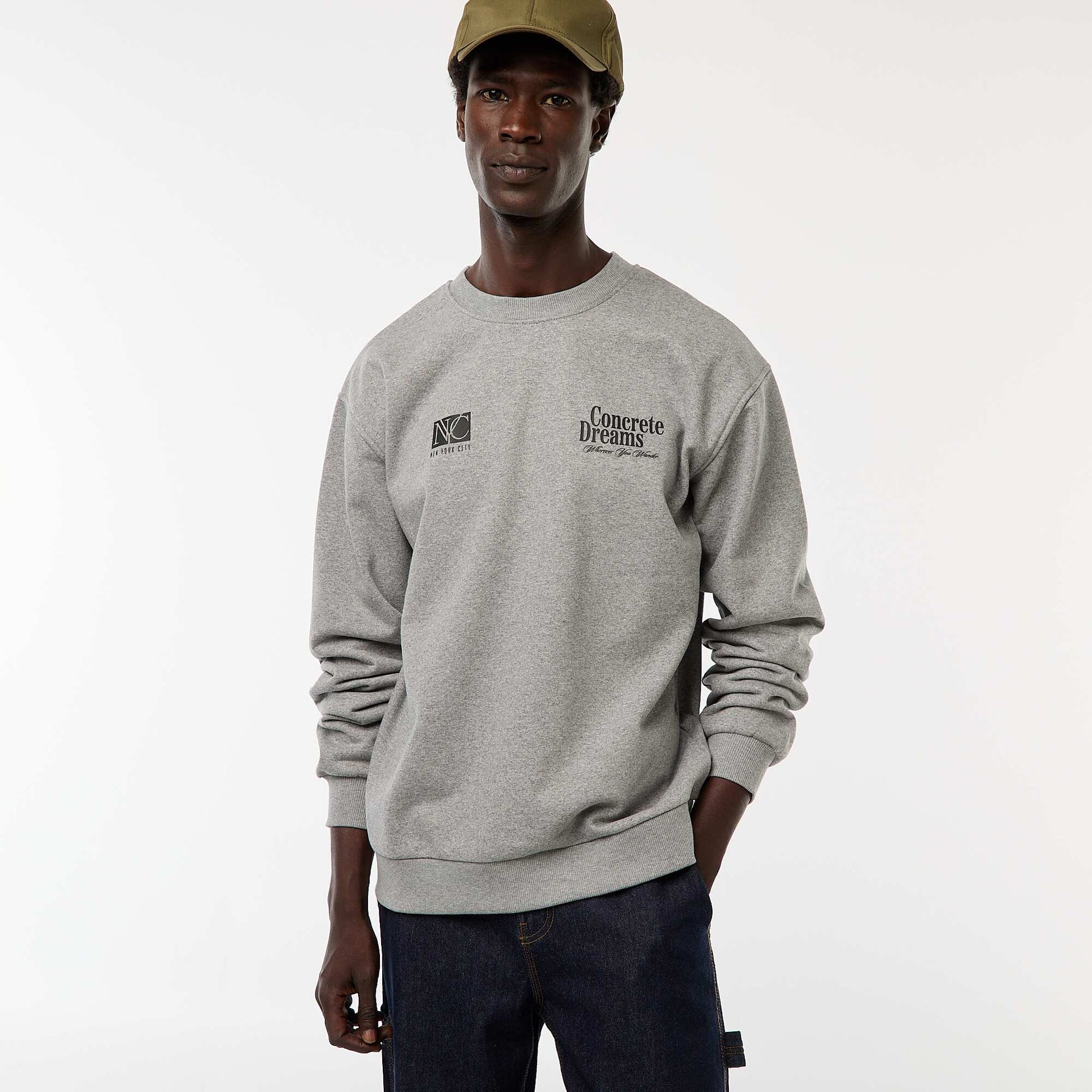 Pull en maille à col rond avec un imprimé recto-verso GRIS