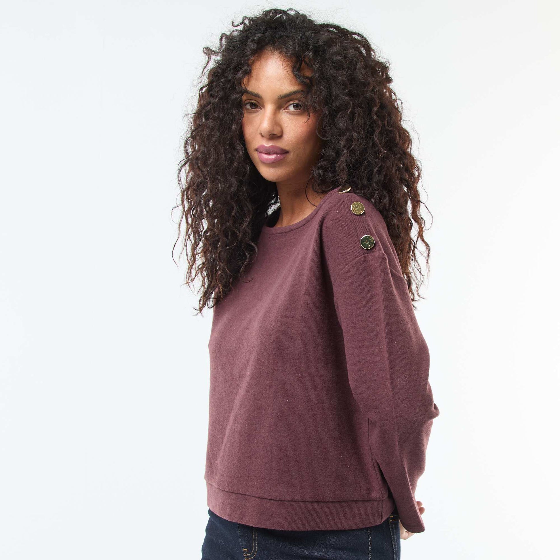 Pull avec boutons fantaisies dorés à l'épaule VIOLET