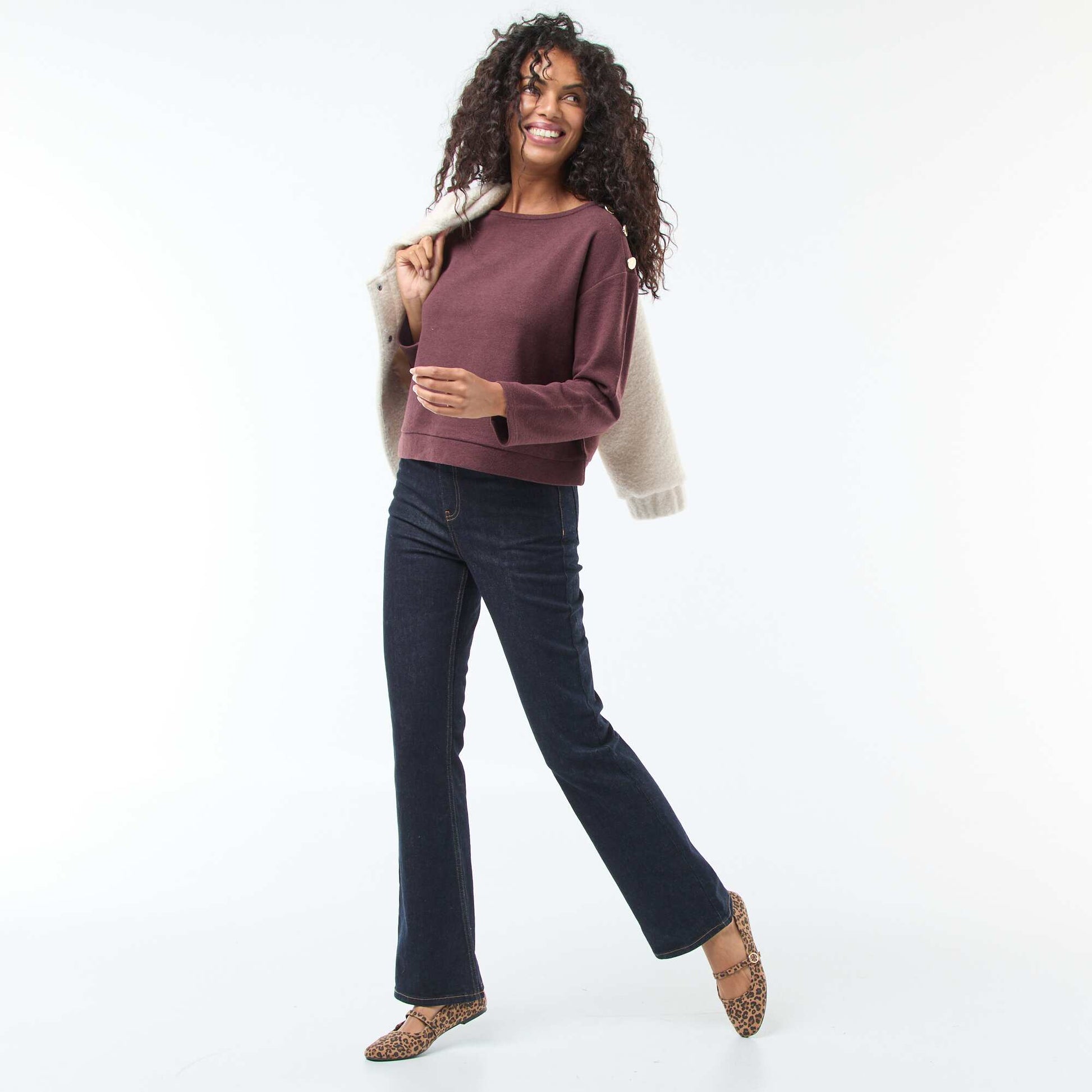 Pull avec boutons fantaisies dorés à l'épaule VIOLET