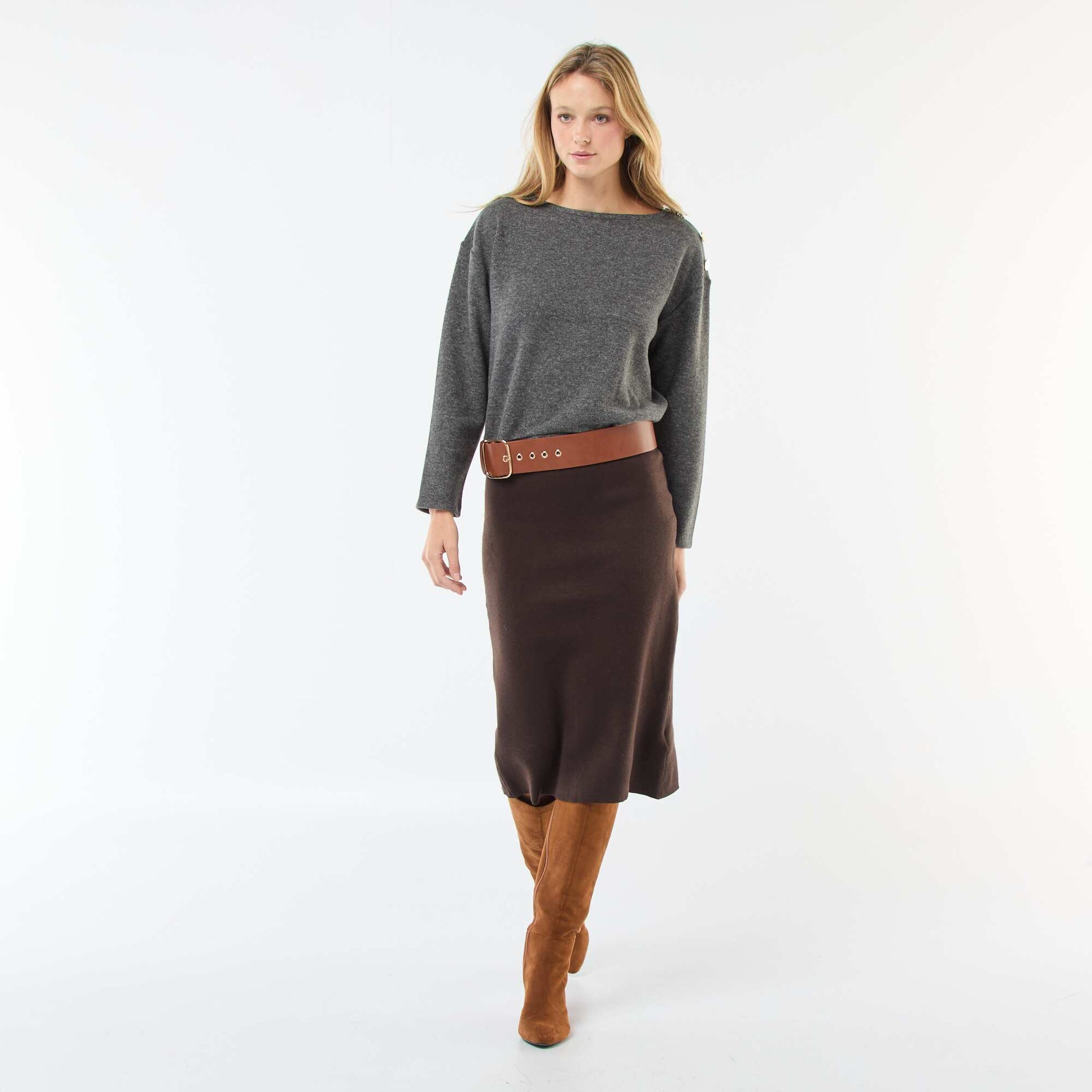 Pull avec boutons fantaisies dorés à l'épaule GRIS