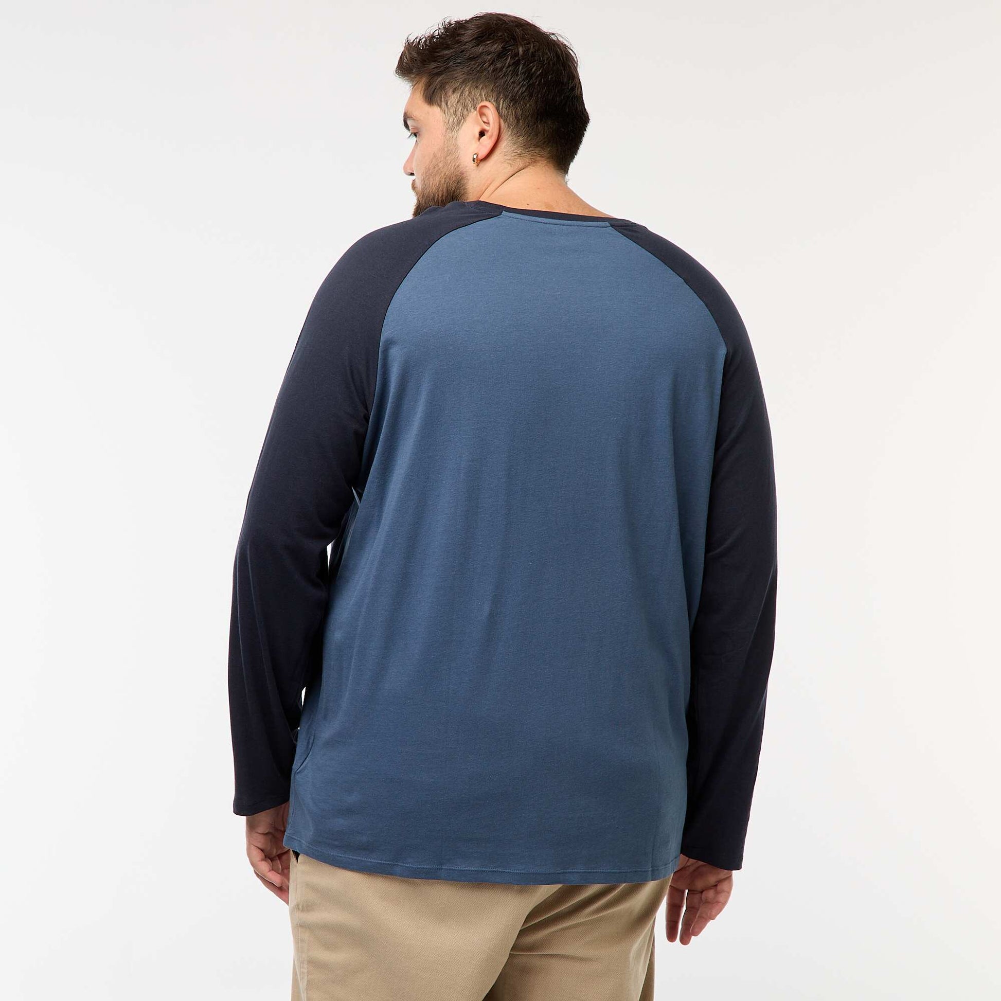 T-shirt à manches longues raglan et col rond BLEU