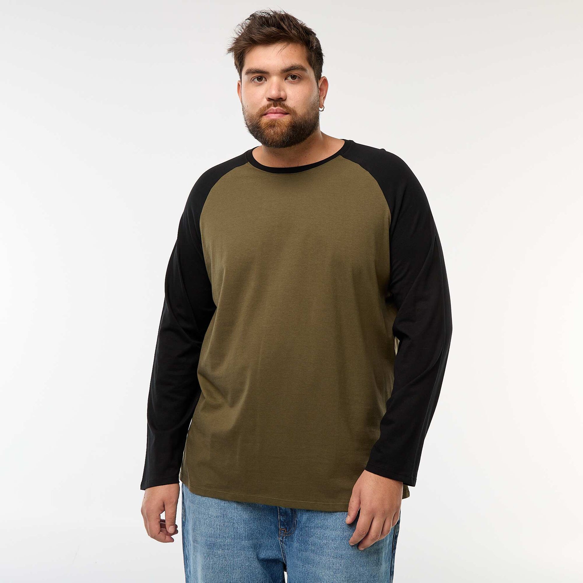 T-shirt à manches longues raglan et col rond KAKI