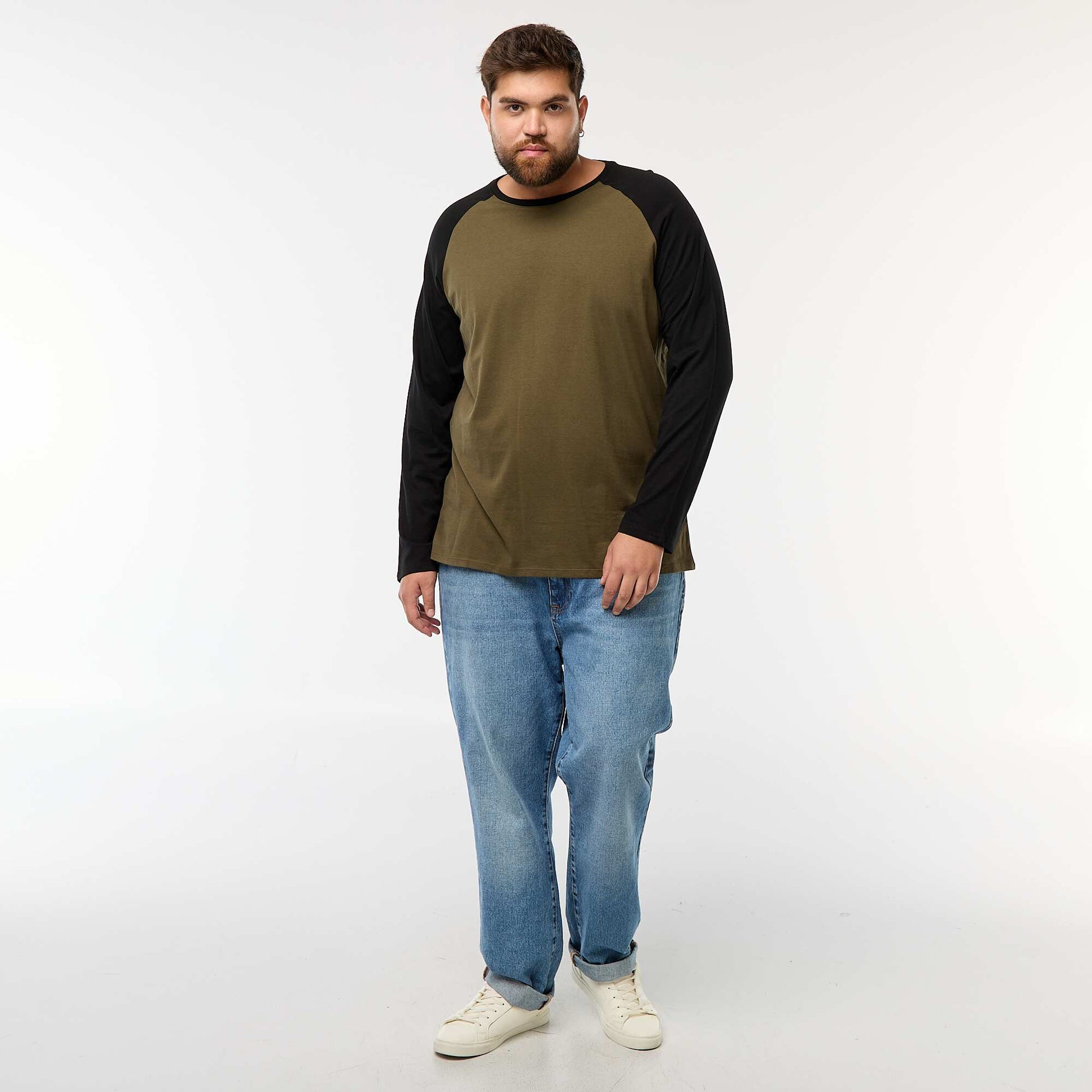 T-shirt à manches longues raglan et col rond KAKI