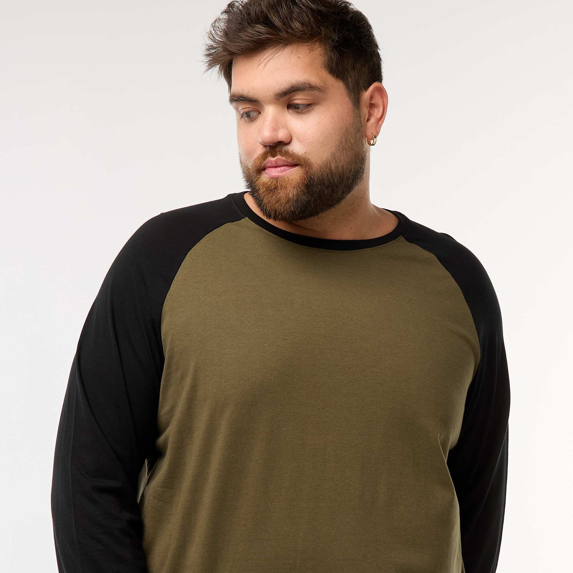 T-shirt à manches longues raglan et col rond KAKI