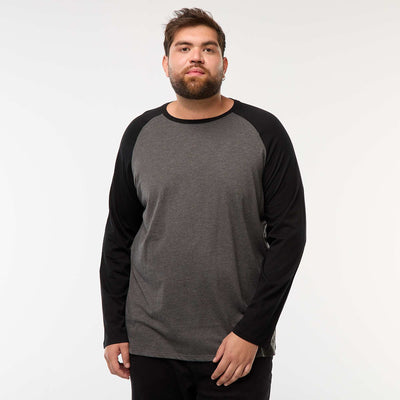 T-shirt à manches longues raglan et col rond GRIS