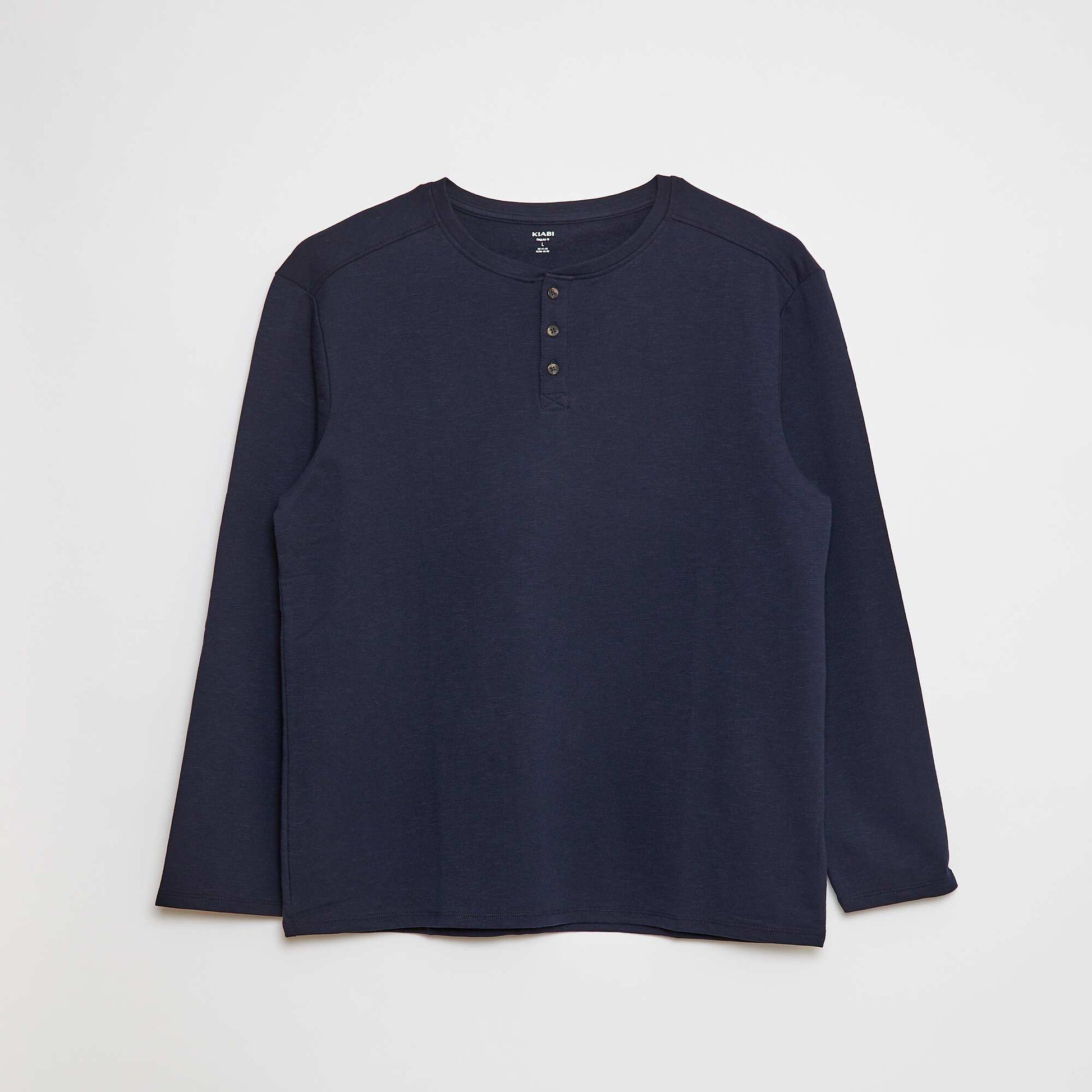 T-shirt manches longues avec col tunisien BLEU