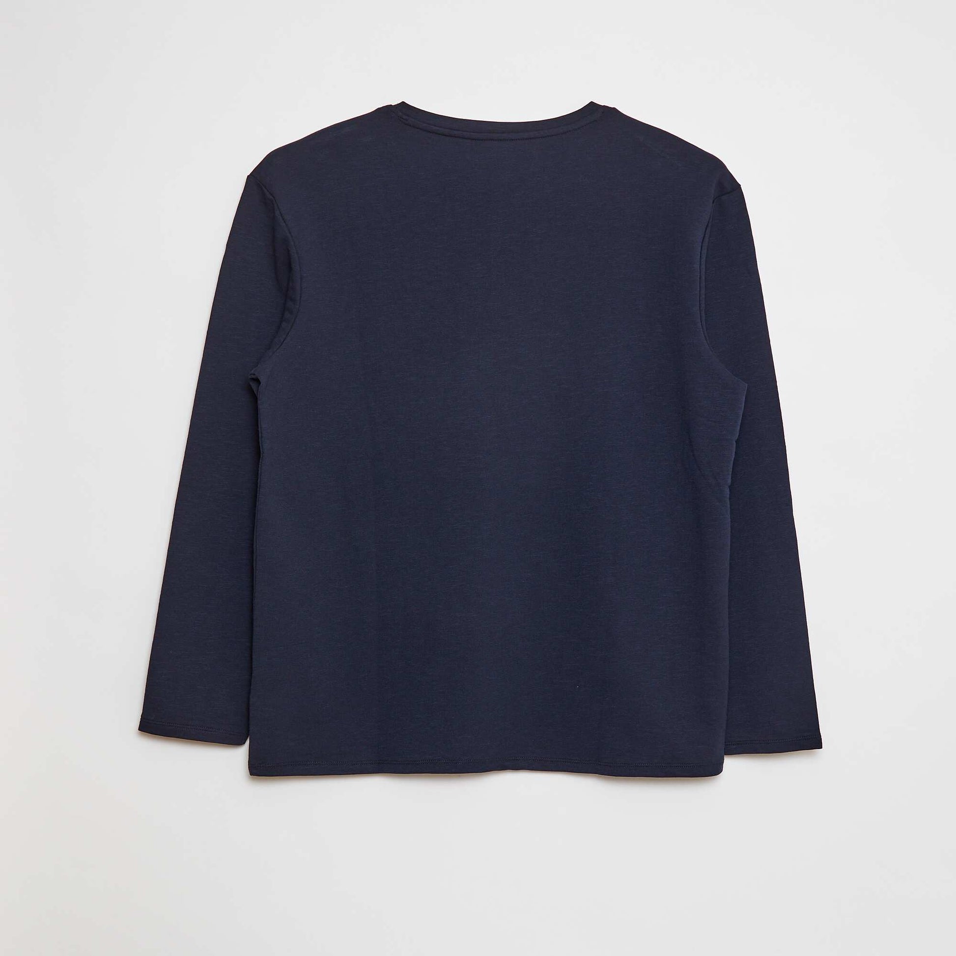 T-shirt manches longues avec col tunisien BLEU