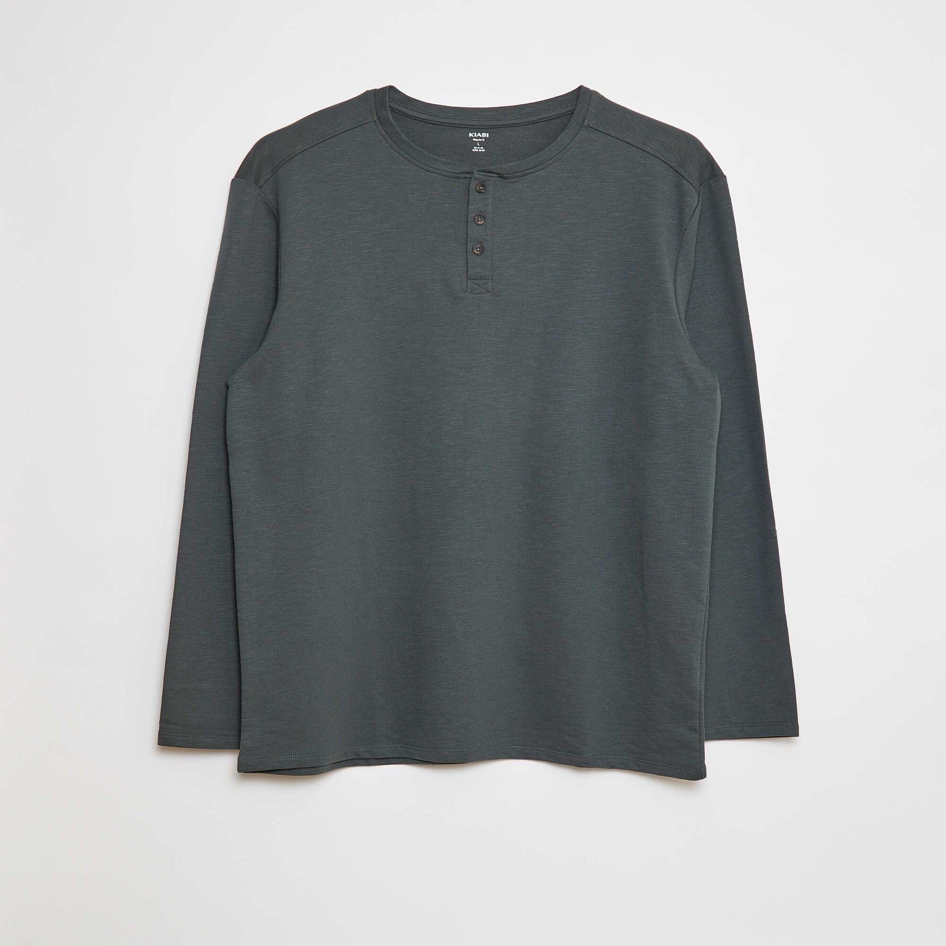 T-shirt manches longues avec col tunisien KAKI