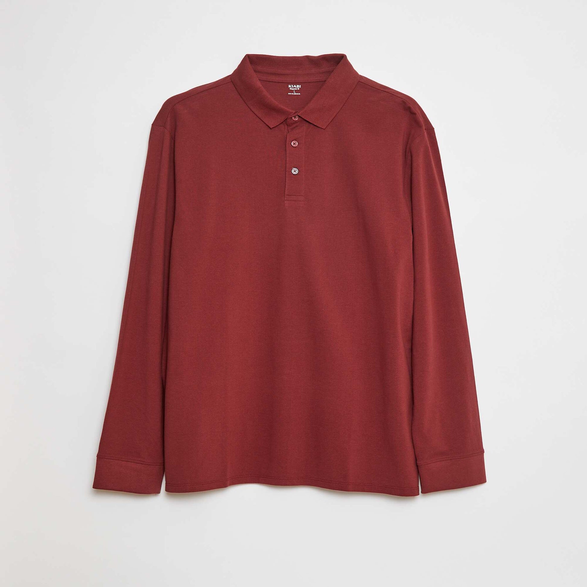 Polo en piqué de coton à manches longues ROUGE