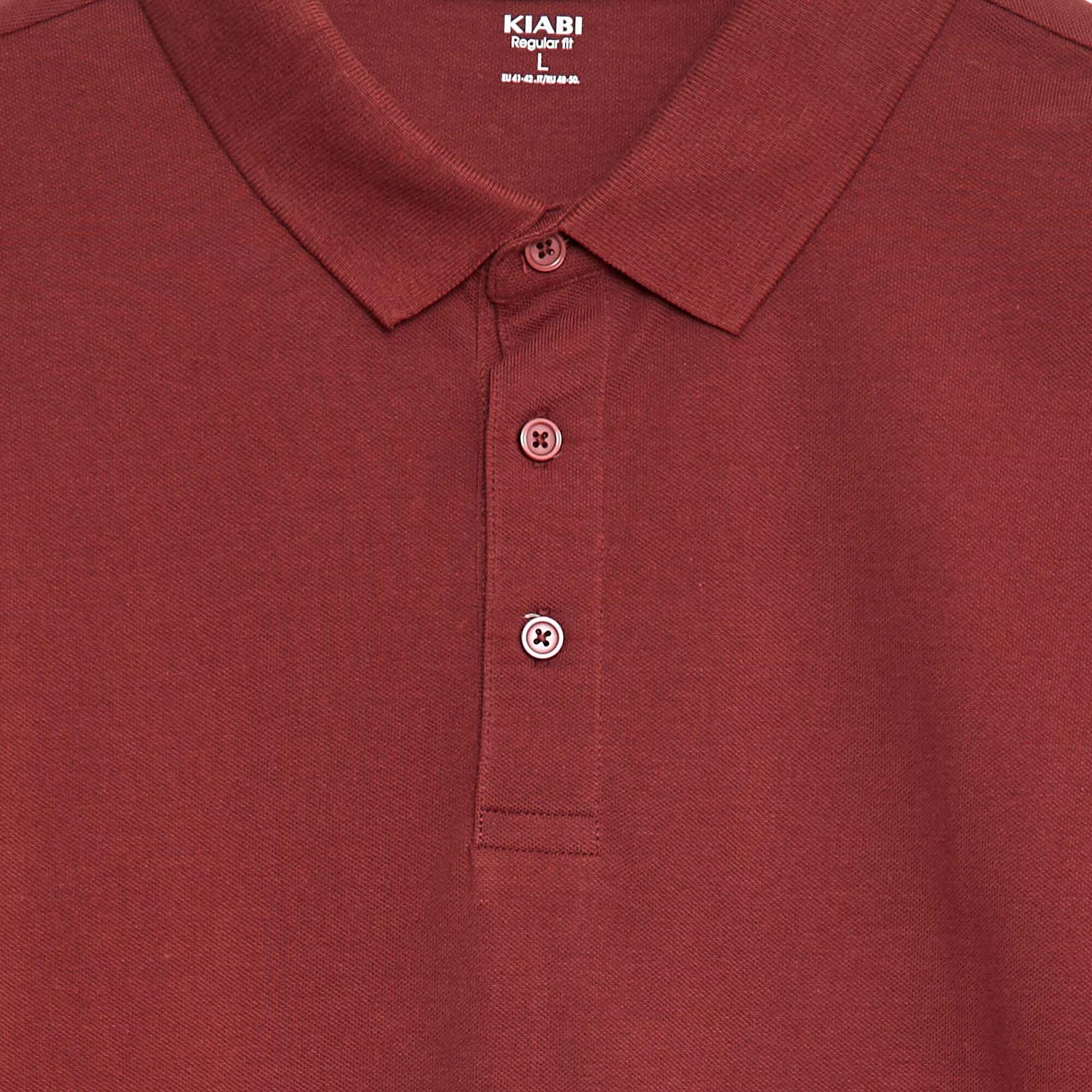 Polo en piqué de coton à manches longues ROUGE