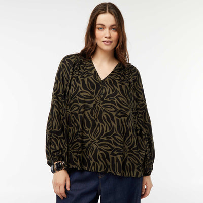 Blouse fluide imprimée en maille crêpe VERT