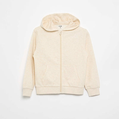 Sweat uni zippé à capuche BEIGE
