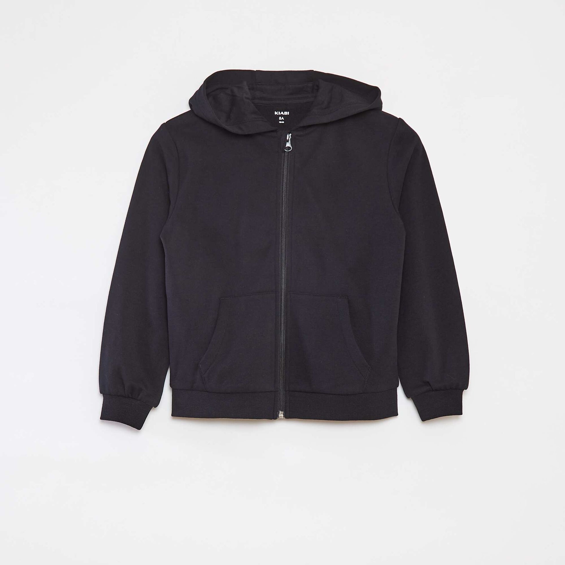 Sweat uni zippé à capuche NOIR