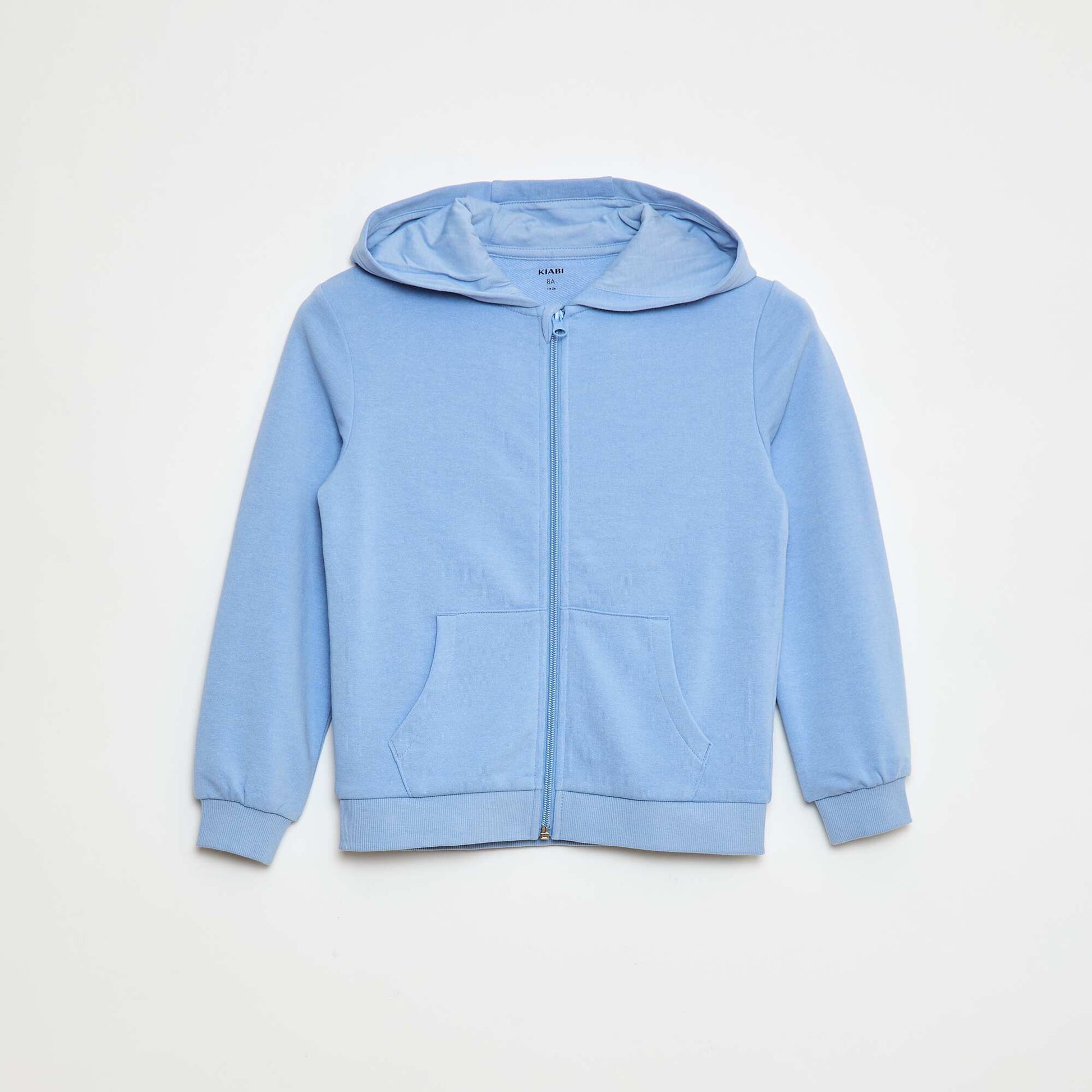 Sweat uni zippé à capuche BLEU