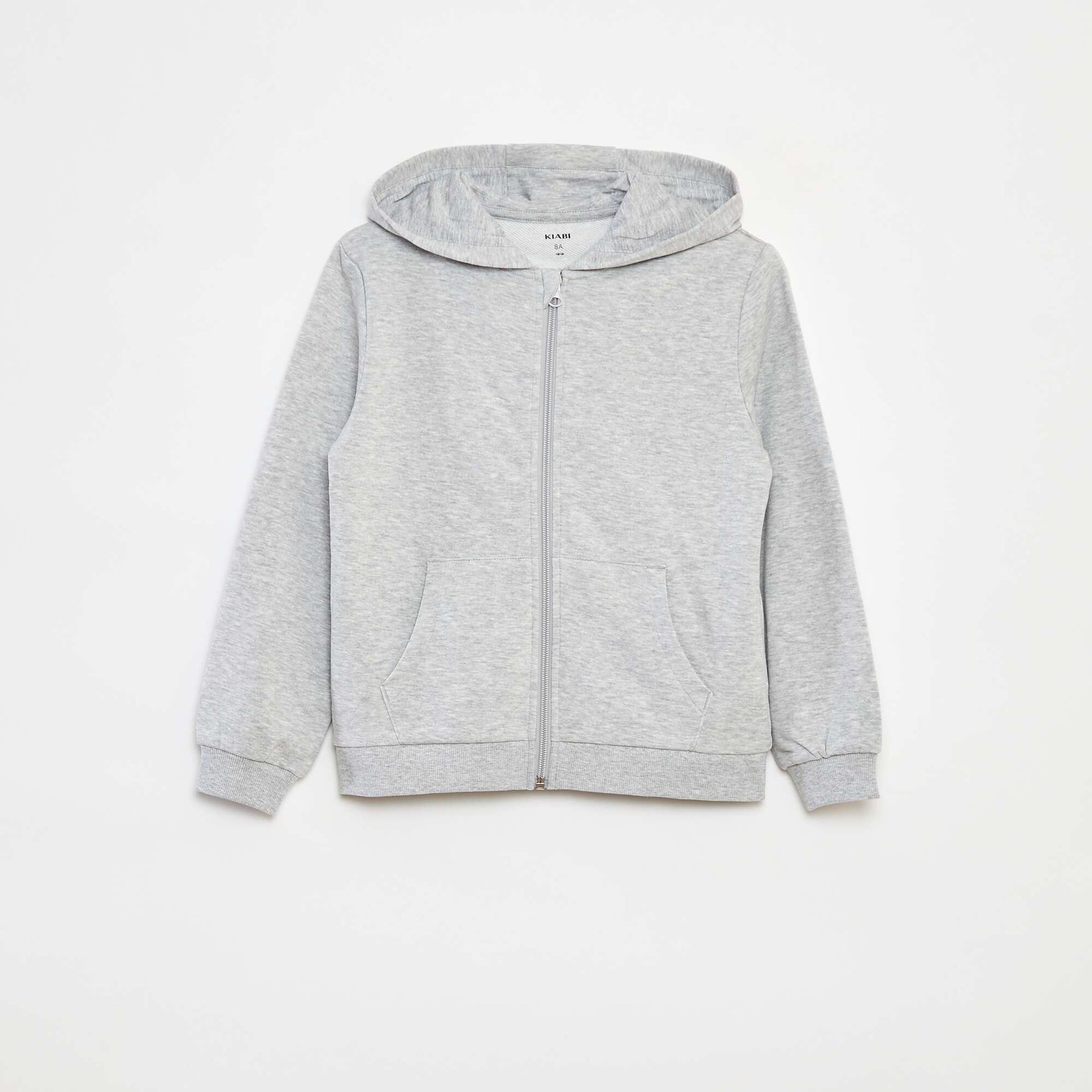 Sweat uni zippé à capuche GRIS