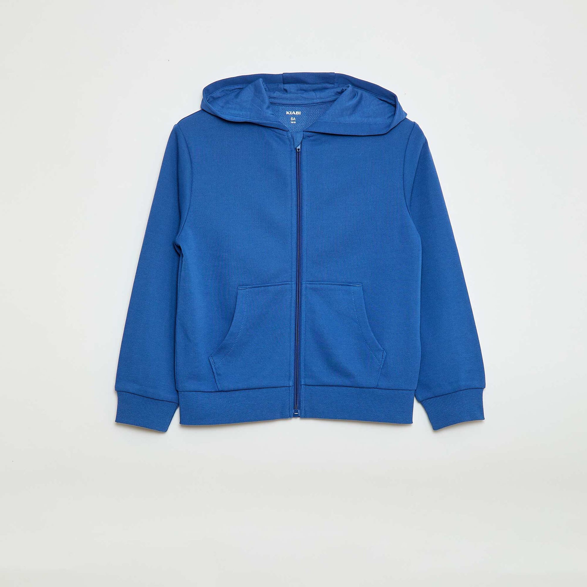 Sweat uni zippé à capuche BLEU