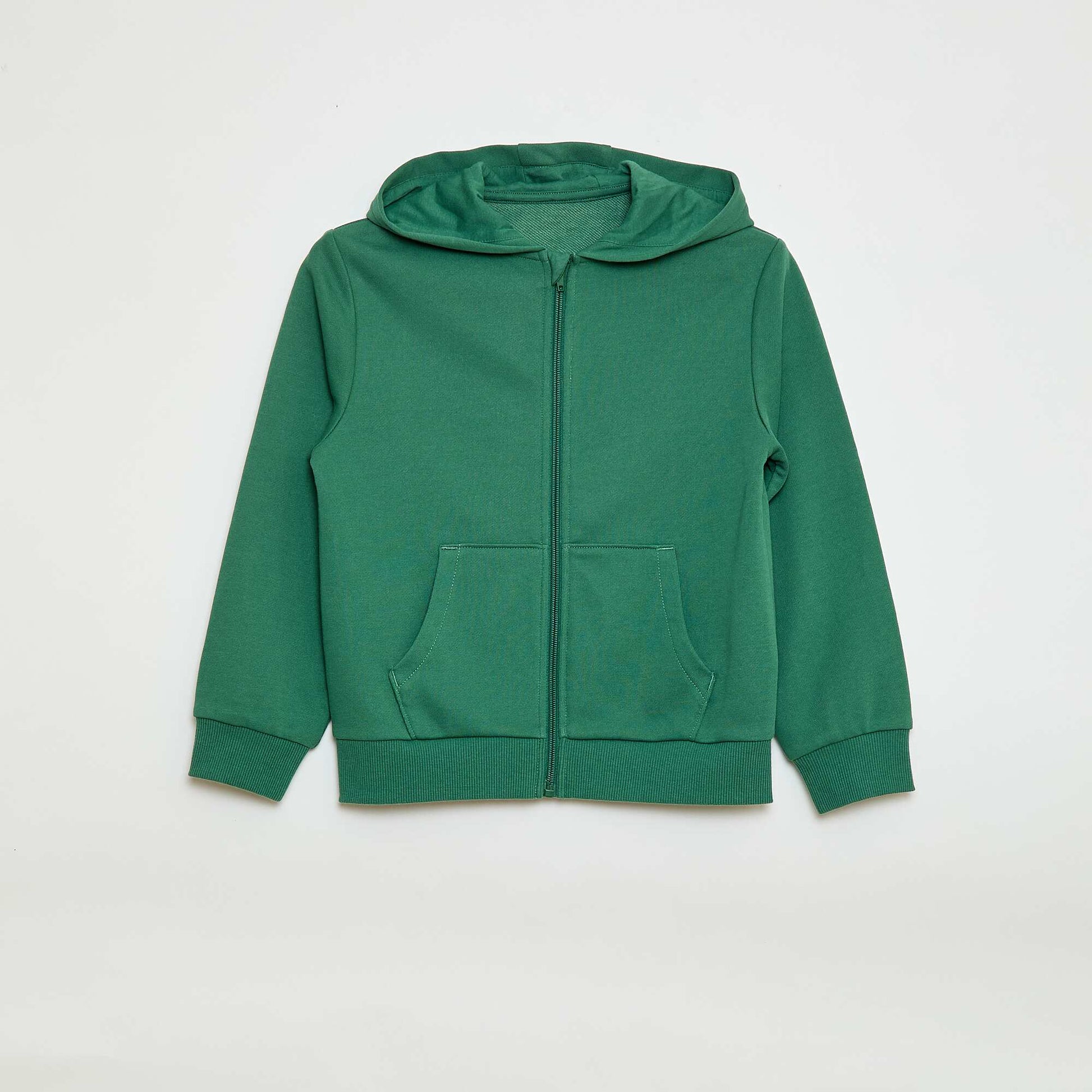 Sweat uni zippé à capuche VERT