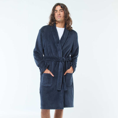 Peignoir en polaire avec ceinture à nouer BLEU