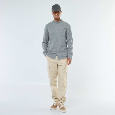Pantalon uni multipoches avec taille élastiquée BEIGE