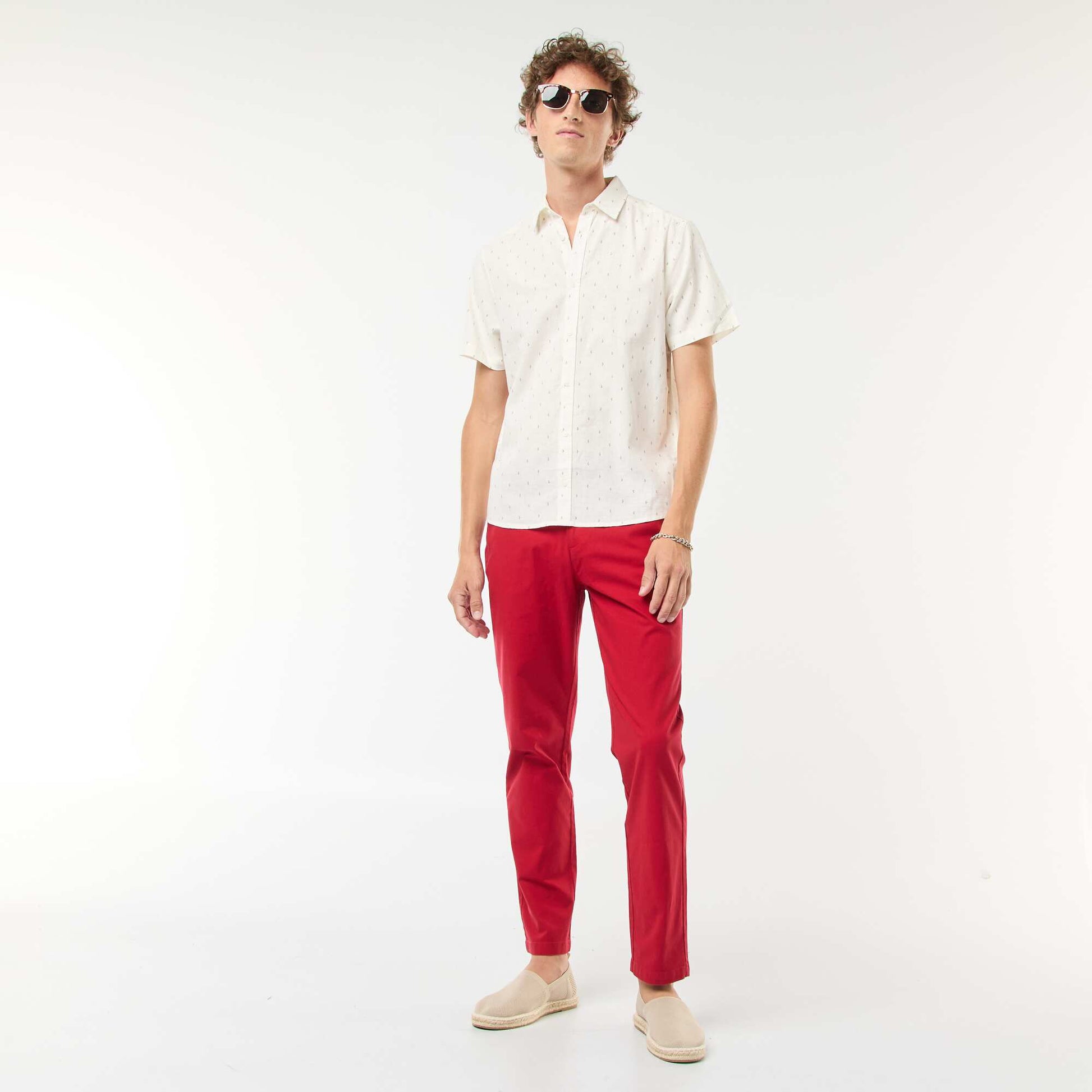 Pantalon chino en twill de coton stretch uni ROUGE