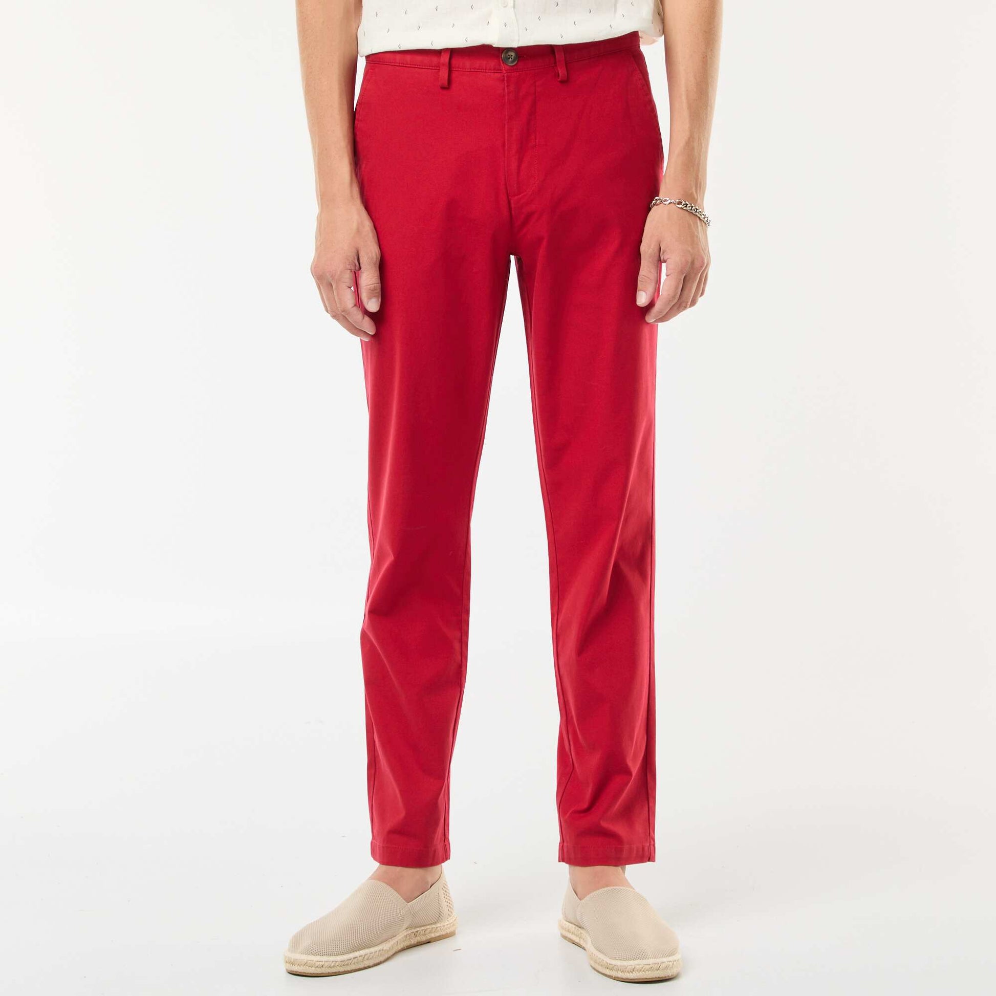 Pantalon chino en twill de coton stretch uni ROUGE