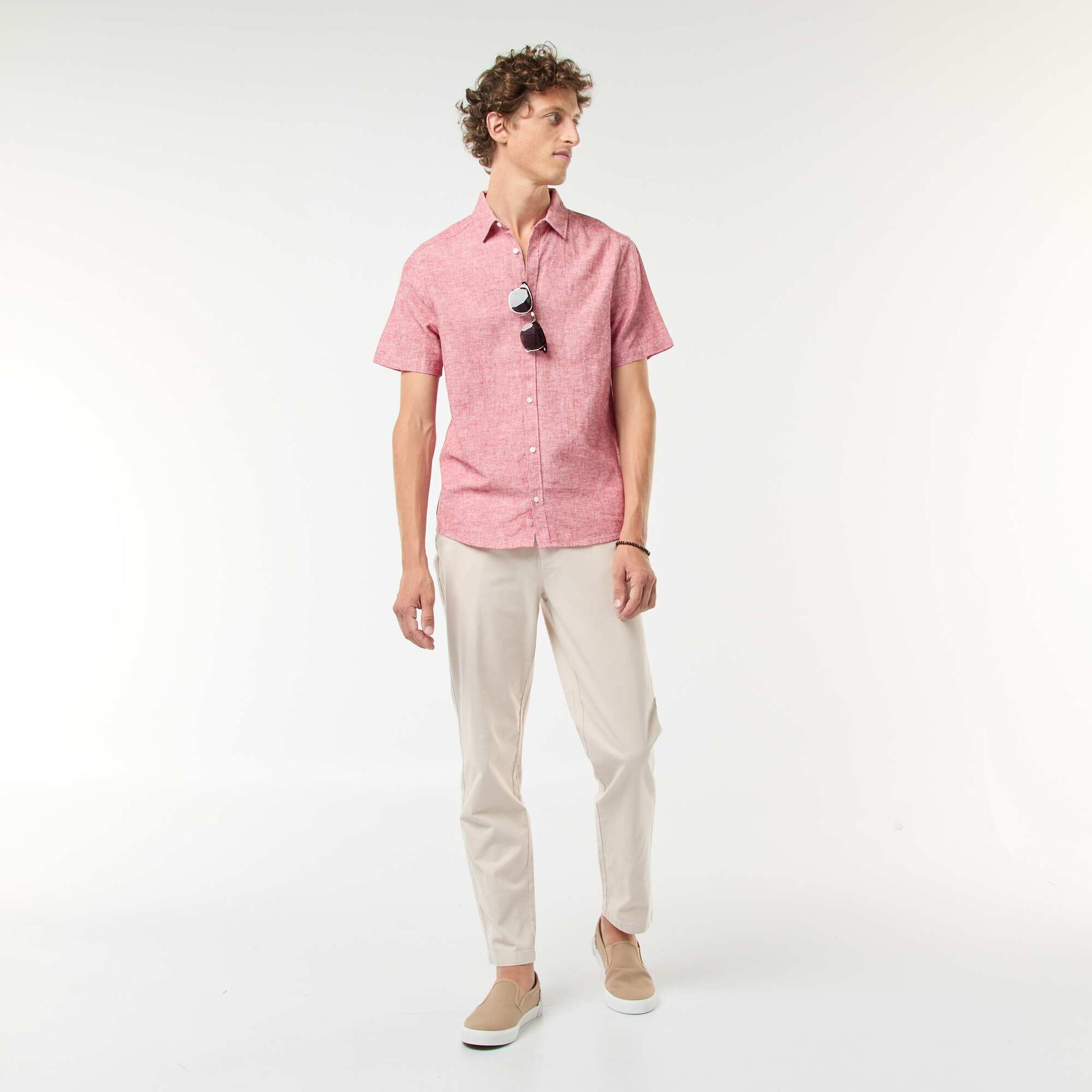 Pantalon chino en twill de coton stretch uni BEIGE