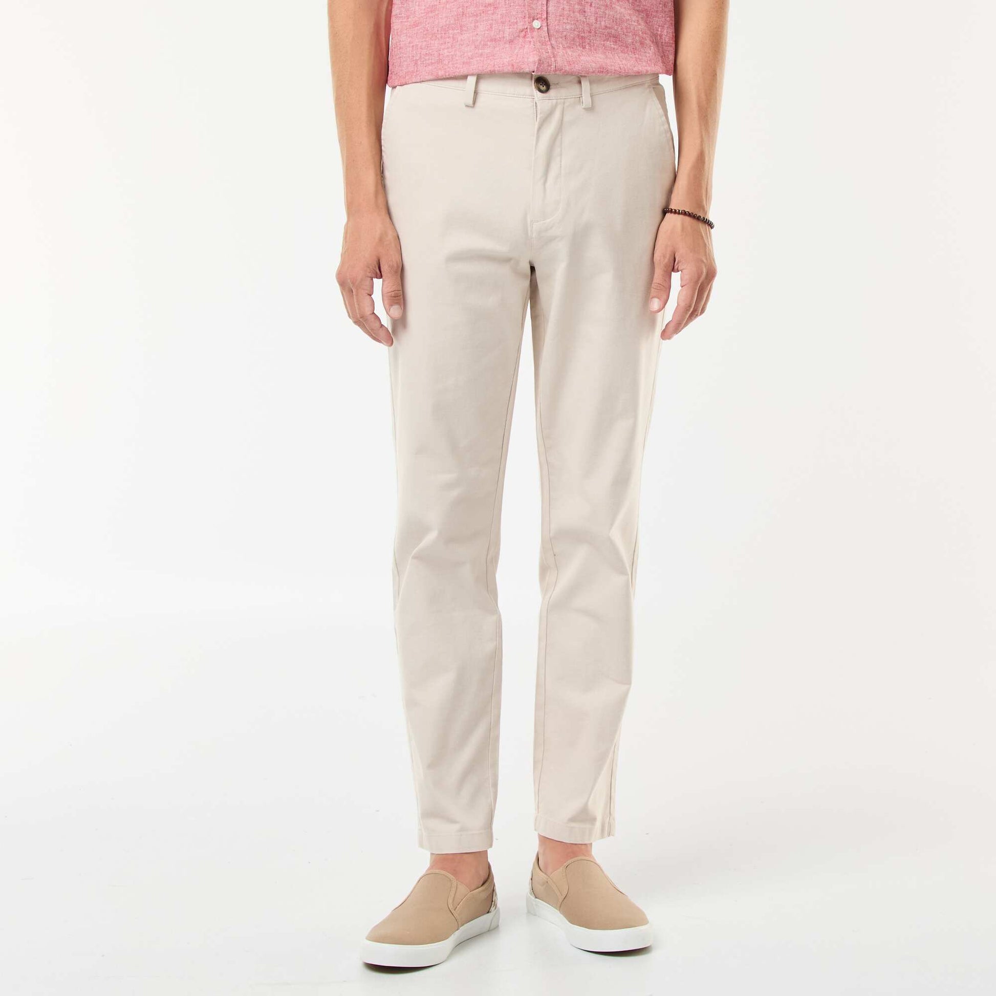 Pantalon chino en twill de coton stretch uni BEIGE
