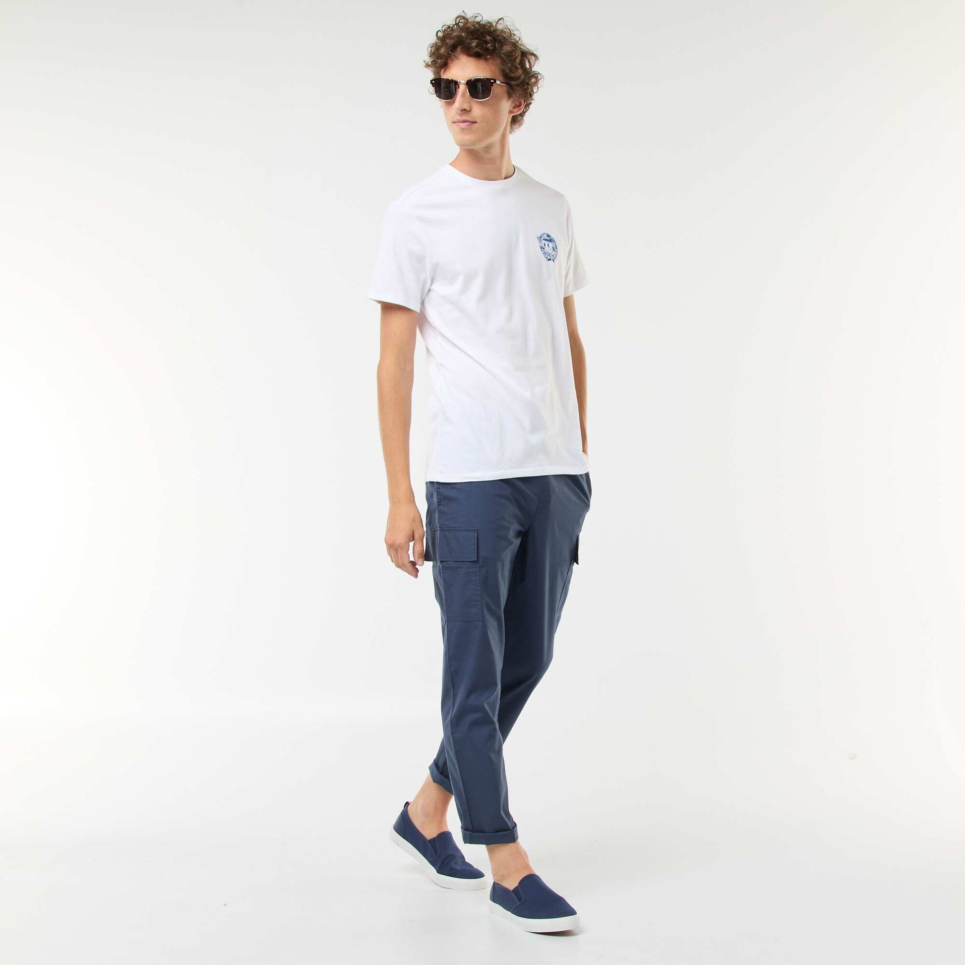 Pantalon multipoches avec ceinture élastiquée + cordons BLEU