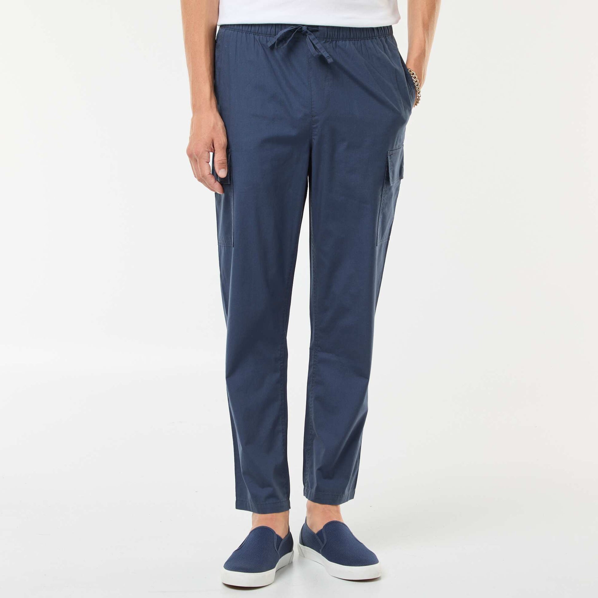 Pantalon multipoches avec ceinture élastiquée + cordons BLEU