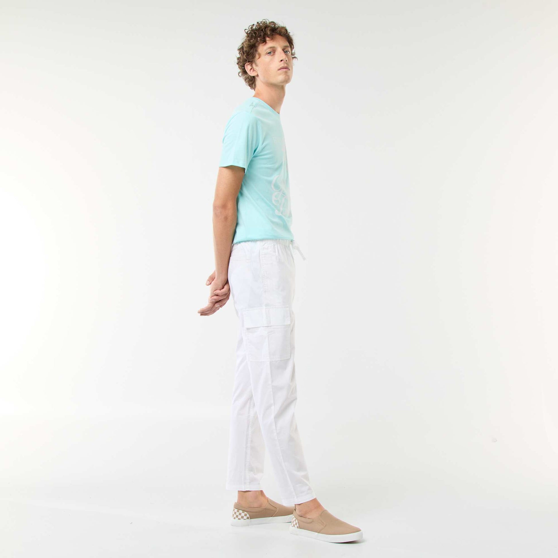 Pantalon multipoches avec ceinture élastiquée + cordons BLANC