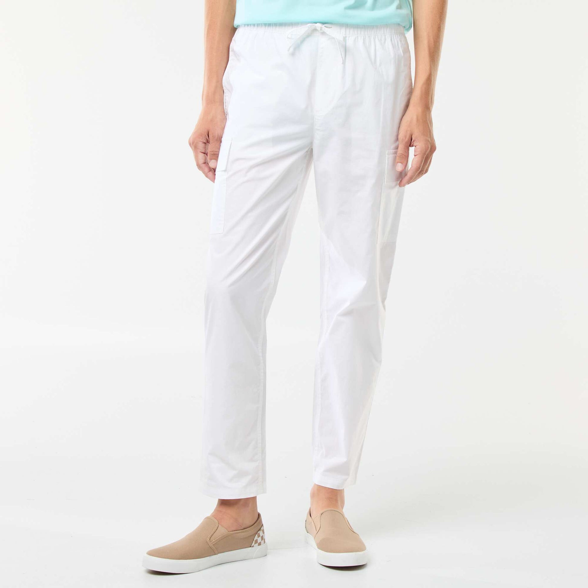 Pantalon multipoches avec ceinture élastiquée + cordons BLANC