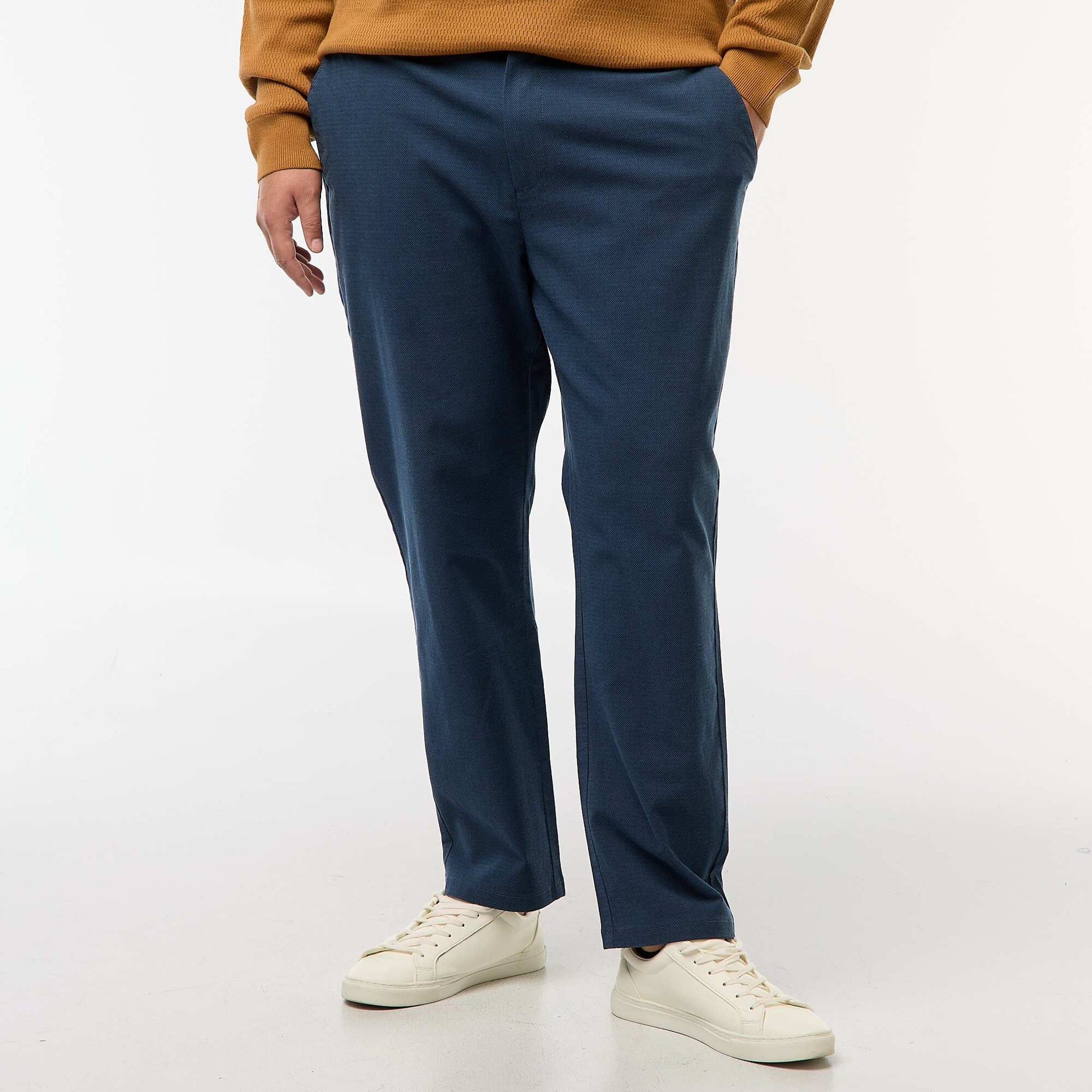 Pantalon chino uni en coton stretch BLEU