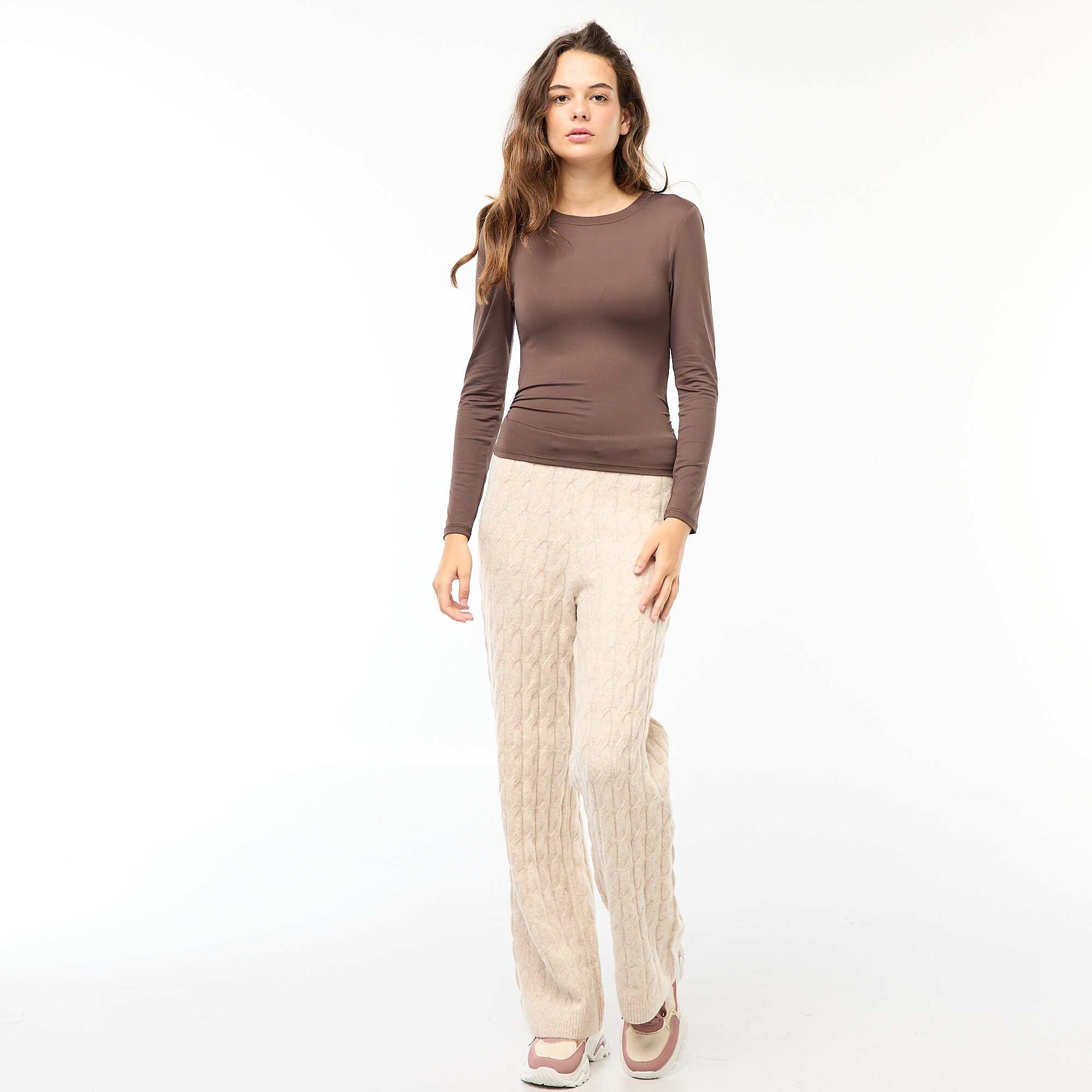 Tee-shirt cropped avec effet froissé MARRON