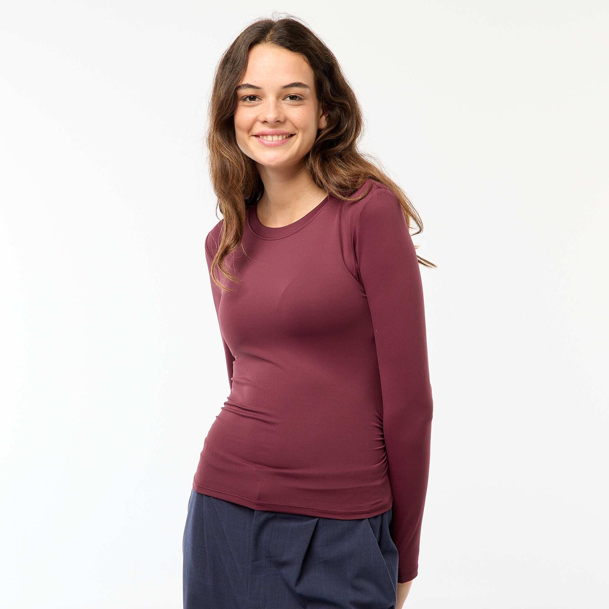 Tee-shirt cropped avec effet froissé ROUGE