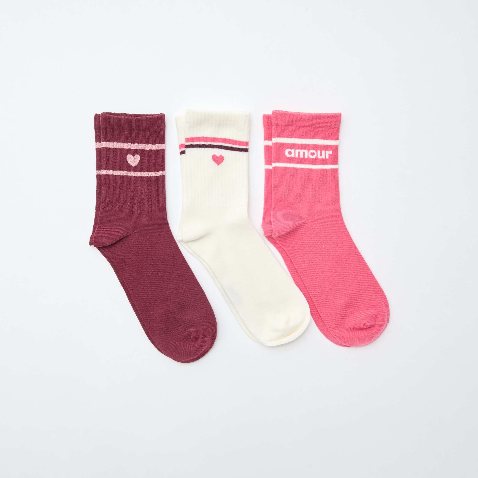 Chaussettes côtelées fantaisies BLANC/ROSE/ROUGE