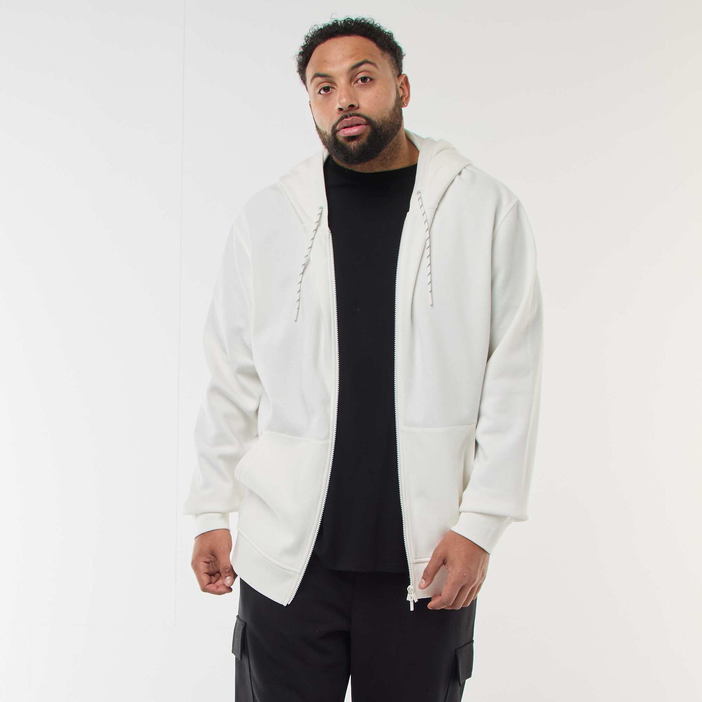 Sweat en maille piquée avec ouverture zippée et capuche BLANC